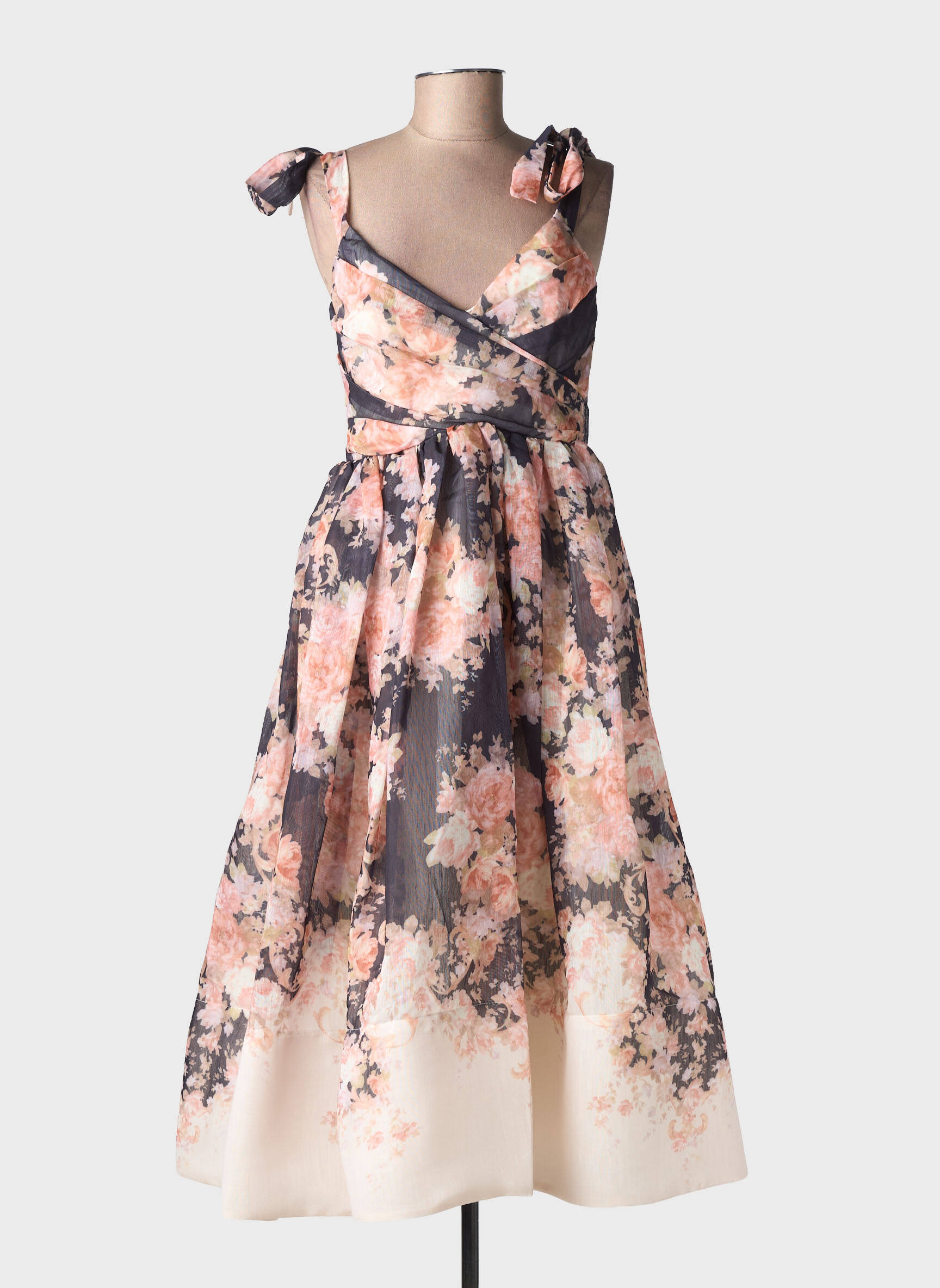 Rochie lungă imprimeu floral bretele subțiri roz DE ROYAL femeie