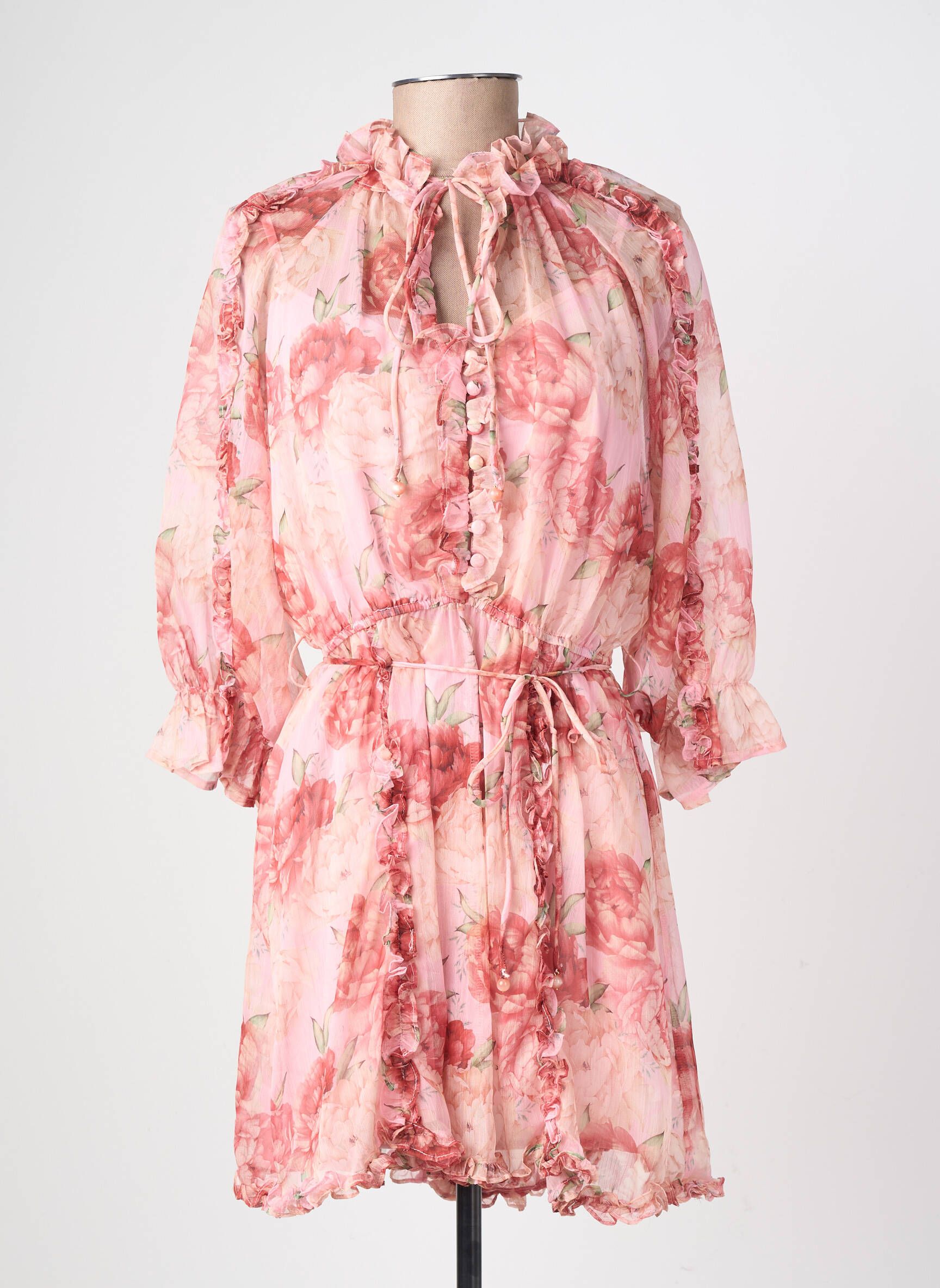 Rochie scurtă croială fluidă mâneci 3/4 roz DE ROYAL femeie