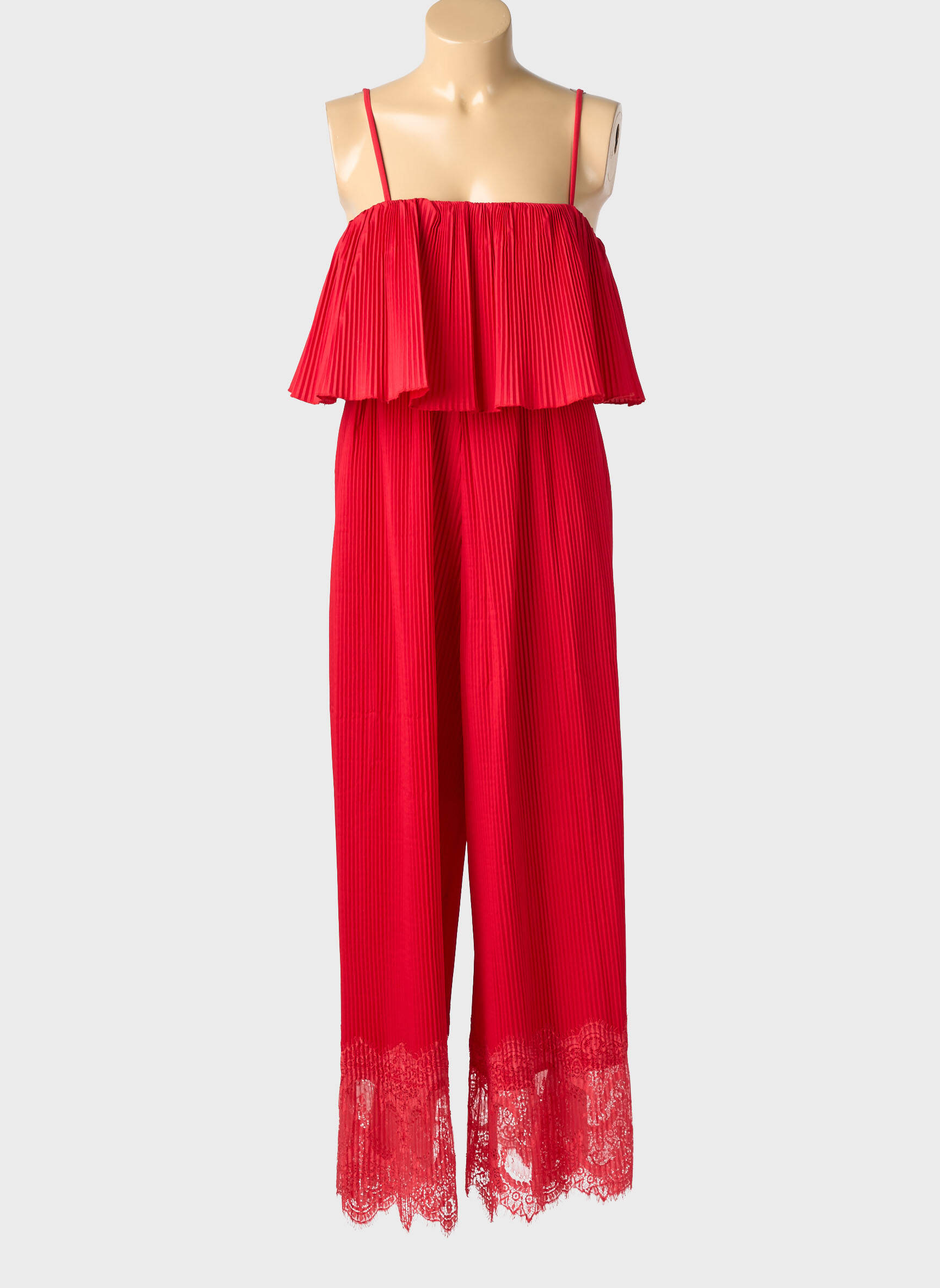 Salopetă-pantalon croială fluidă bretele subțiri roșu LUMINA femeie