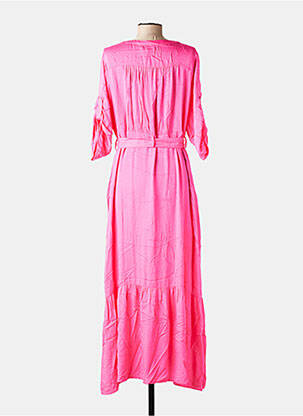 Rochie lungă croială cambrată mâneci 3/4 roz EVA KAYAN femeie