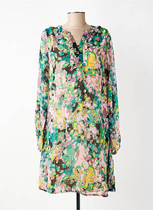 Rochie midi imprimeu fantezie mâneci lungi verde CREAM femeie
