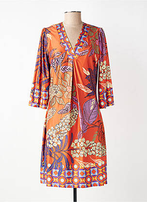 Rochie midi mâneci 3/4 mâneci 3/4 portocalie K-DESIGN femeie