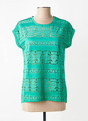 Tricou croială dreaptă mâneci scurte verde LEO & UGO femeie