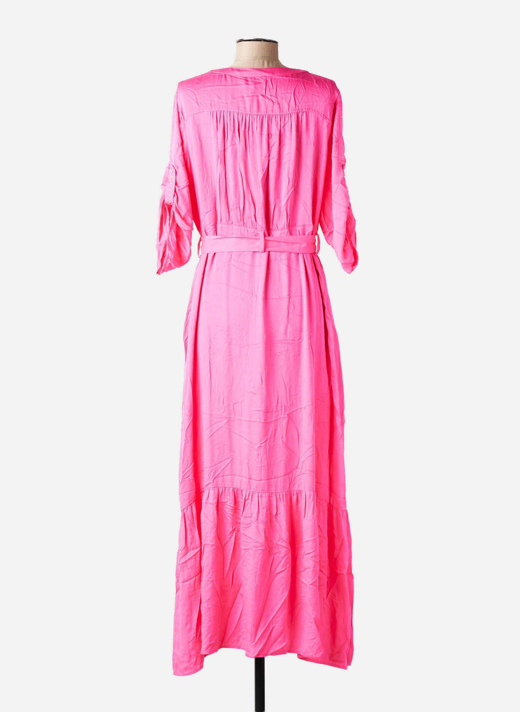 Rochie lungă croială cambrată mâneci 3/4 roz EVA KAYAN femeie
