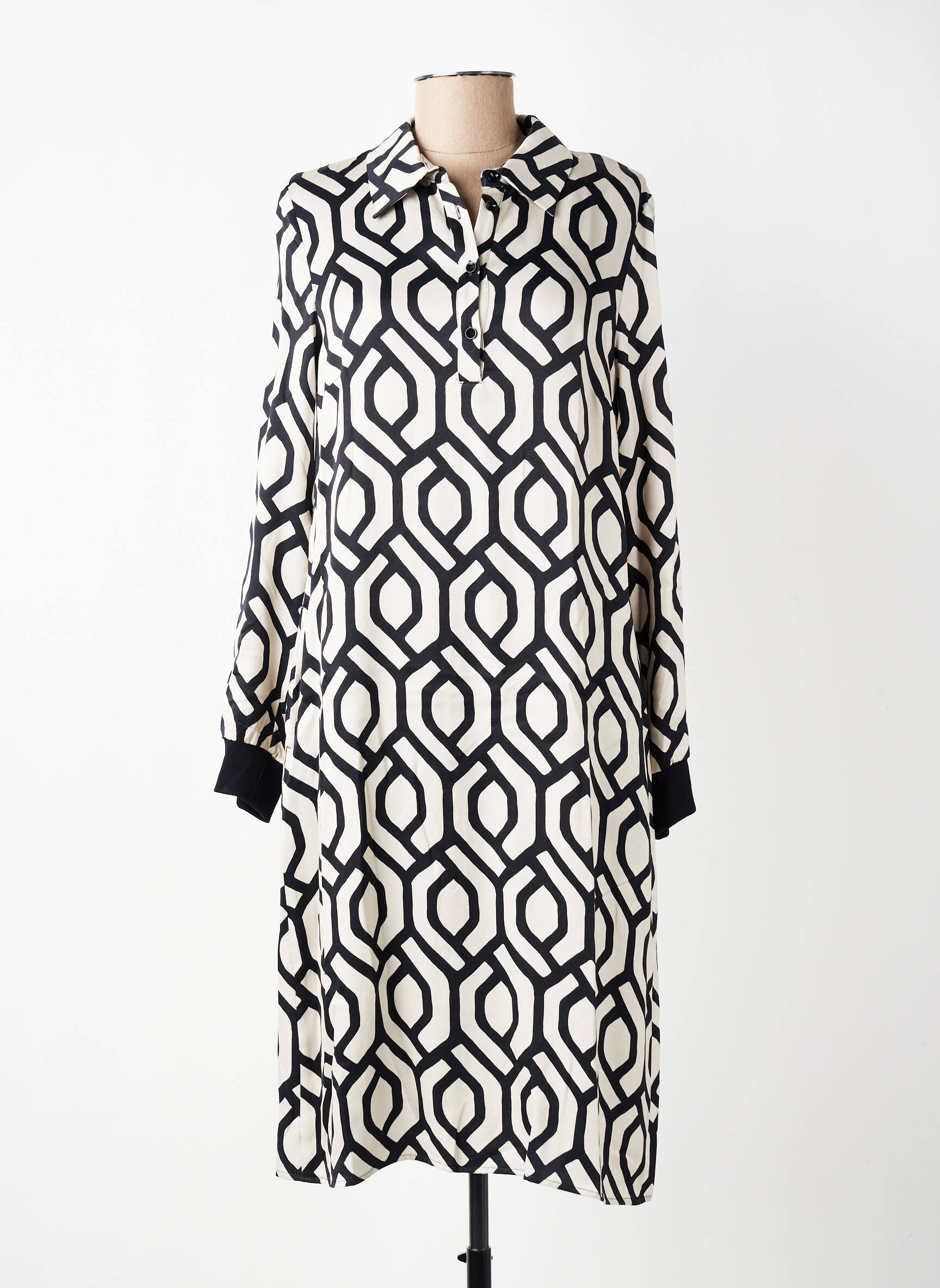 Rochie midi imprimeu fantezie mâneci lungi negru TUZZI femeie