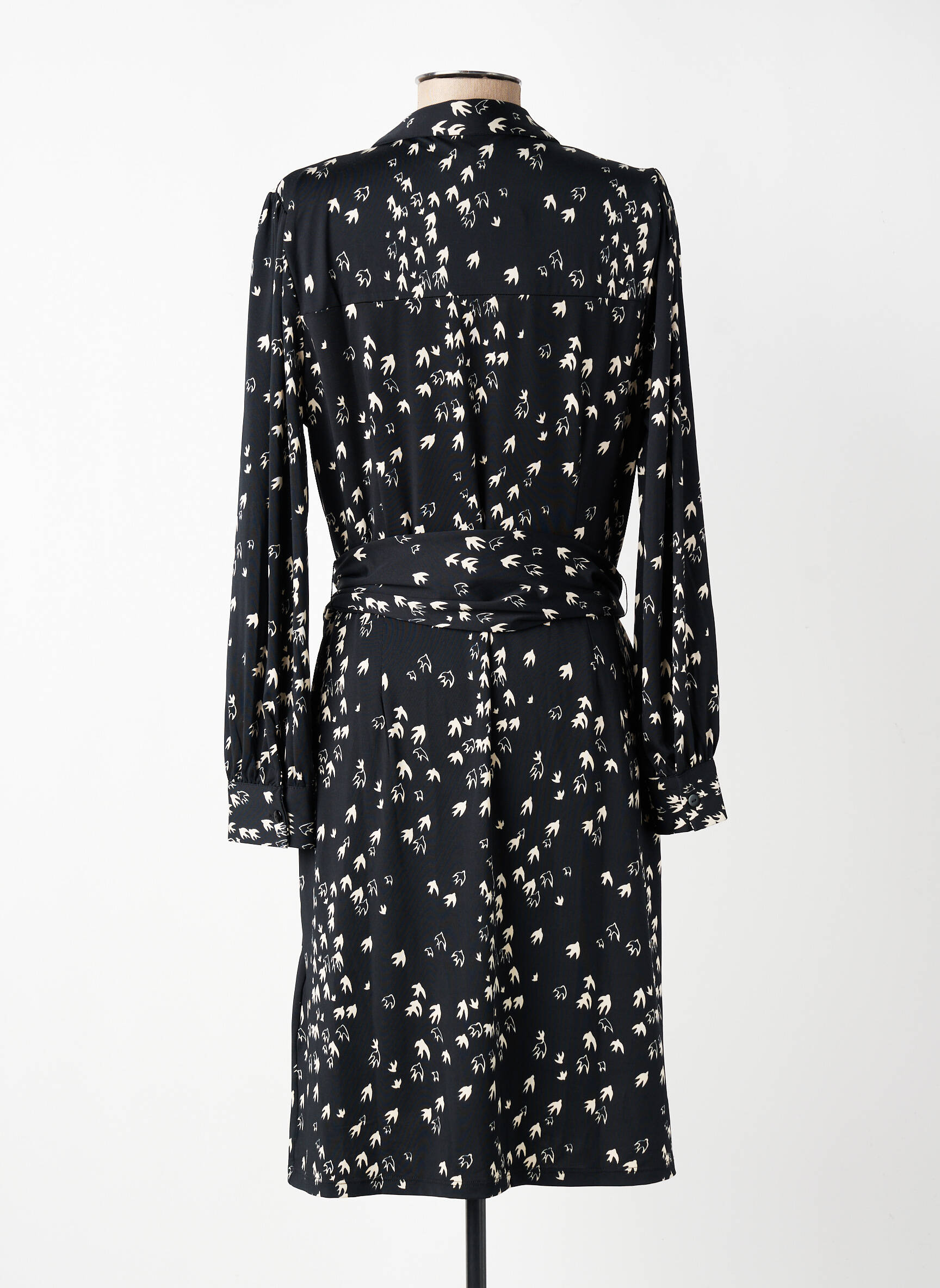Rochie midi imprimeu fantezie mâneci lungi negru K-DESIGN femeie