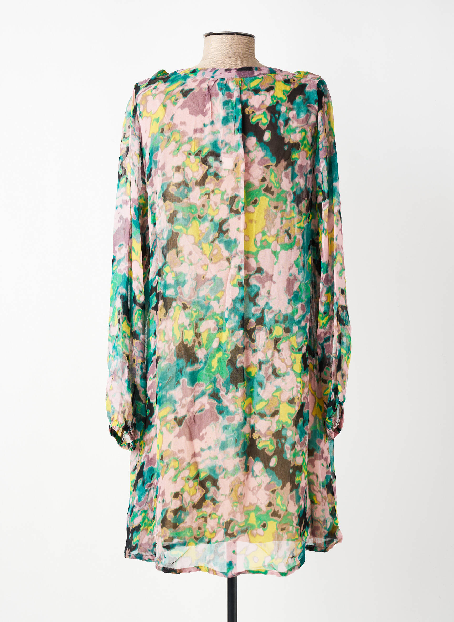 Rochie midi imprimeu fantezie mâneci lungi verde CREAM femeie