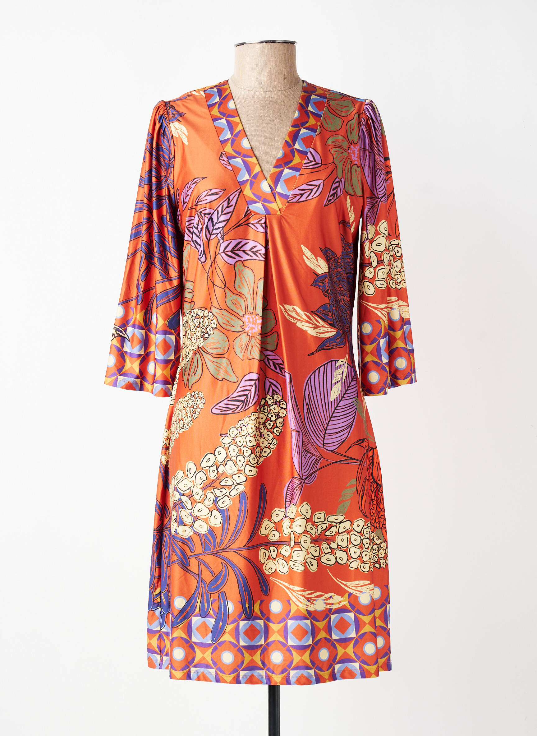 Rochie midi mâneci 3/4 mâneci 3/4 portocalie K-DESIGN femeie