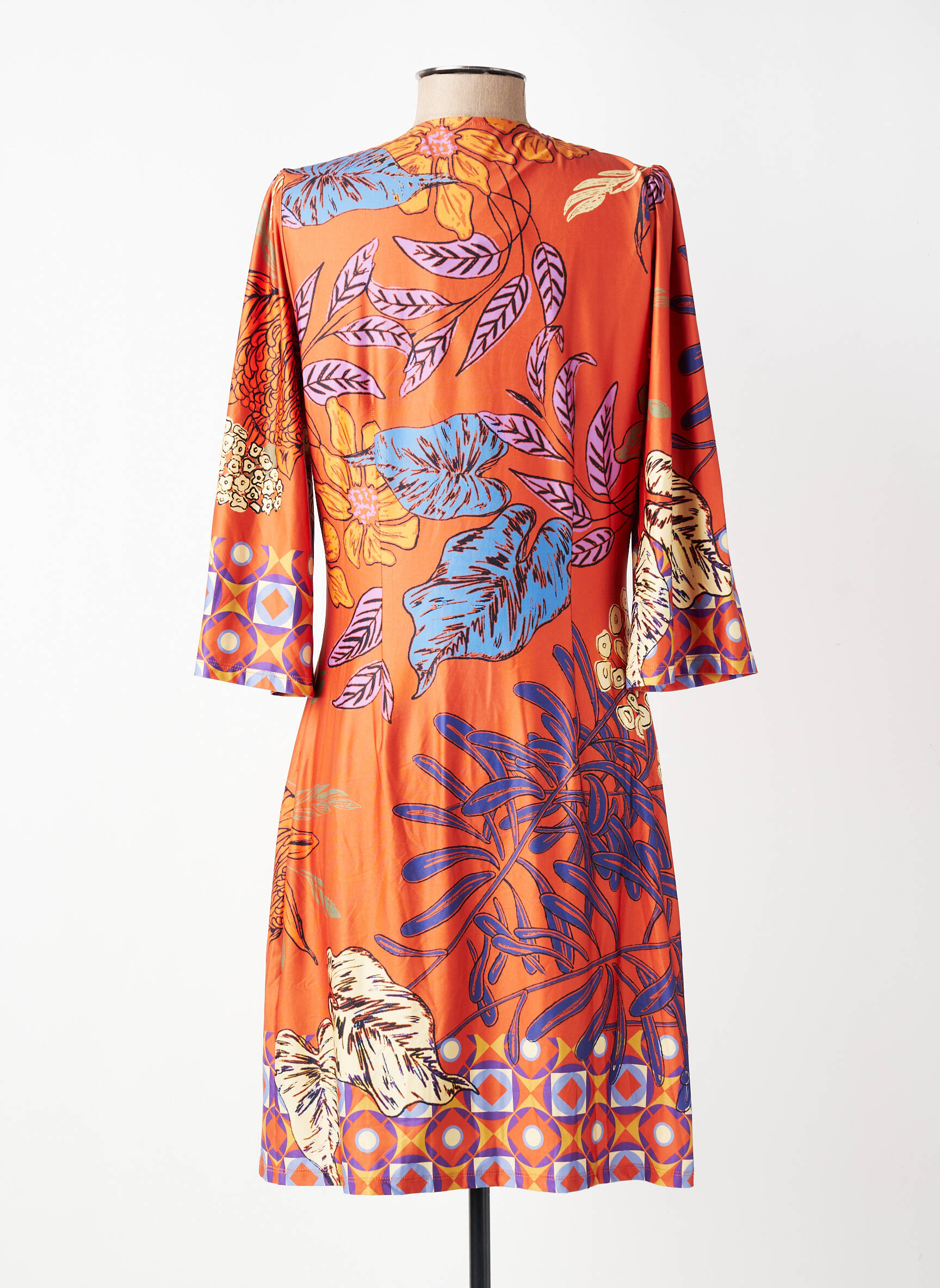 Rochie midi mâneci 3/4 mâneci 3/4 portocalie K-DESIGN femeie