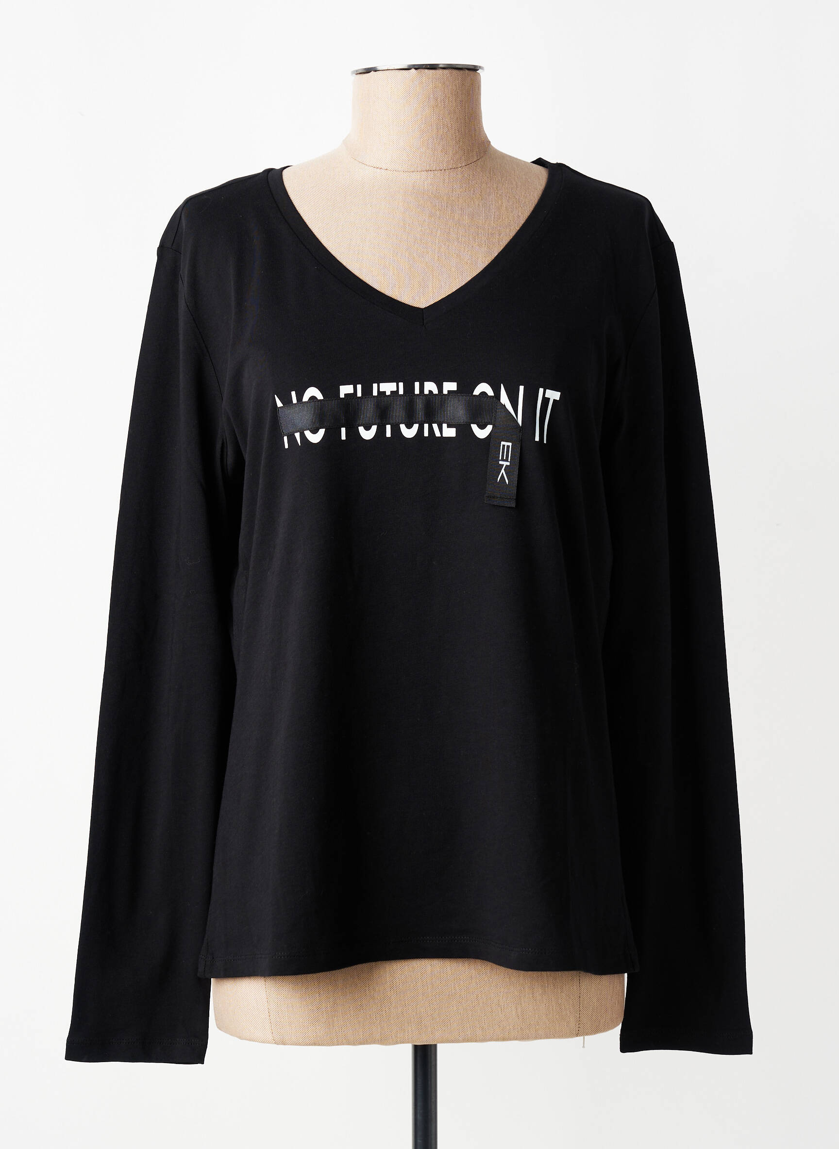 Tricou serigrafie flockată mâneci scurte negru EVA KAYAN femeie