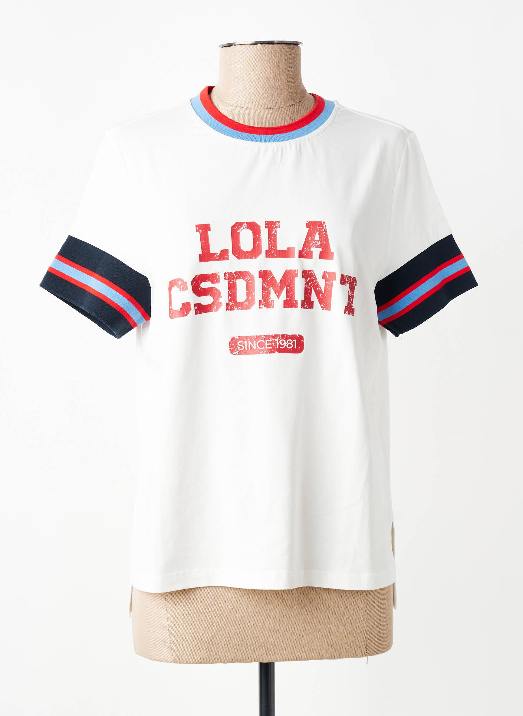 Tricou serigrafie flockată mâneci scurte alb LOLA CASADEMUNT femeie