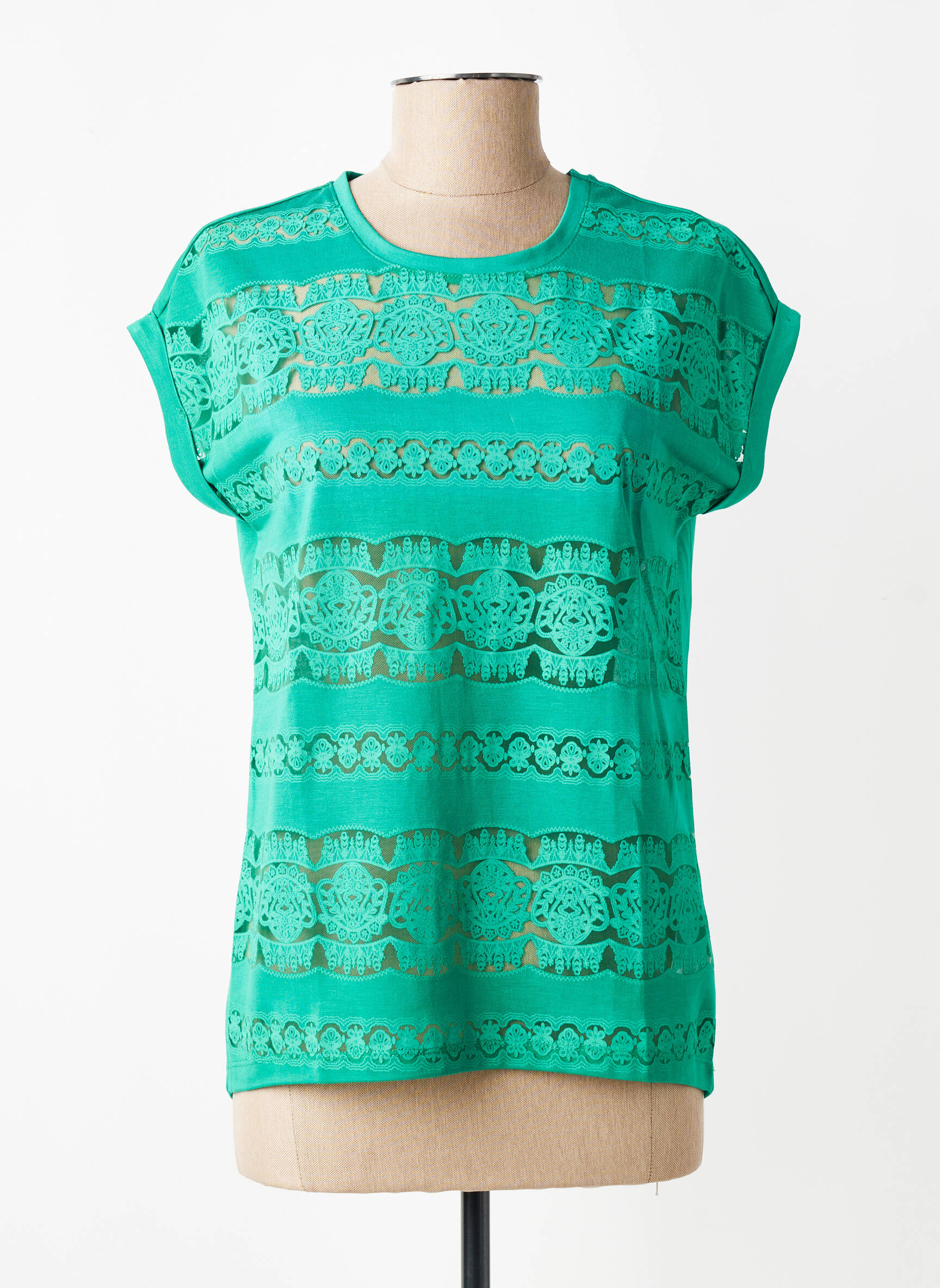 Tricou croială dreaptă mâneci scurte verde LEO & UGO femeie