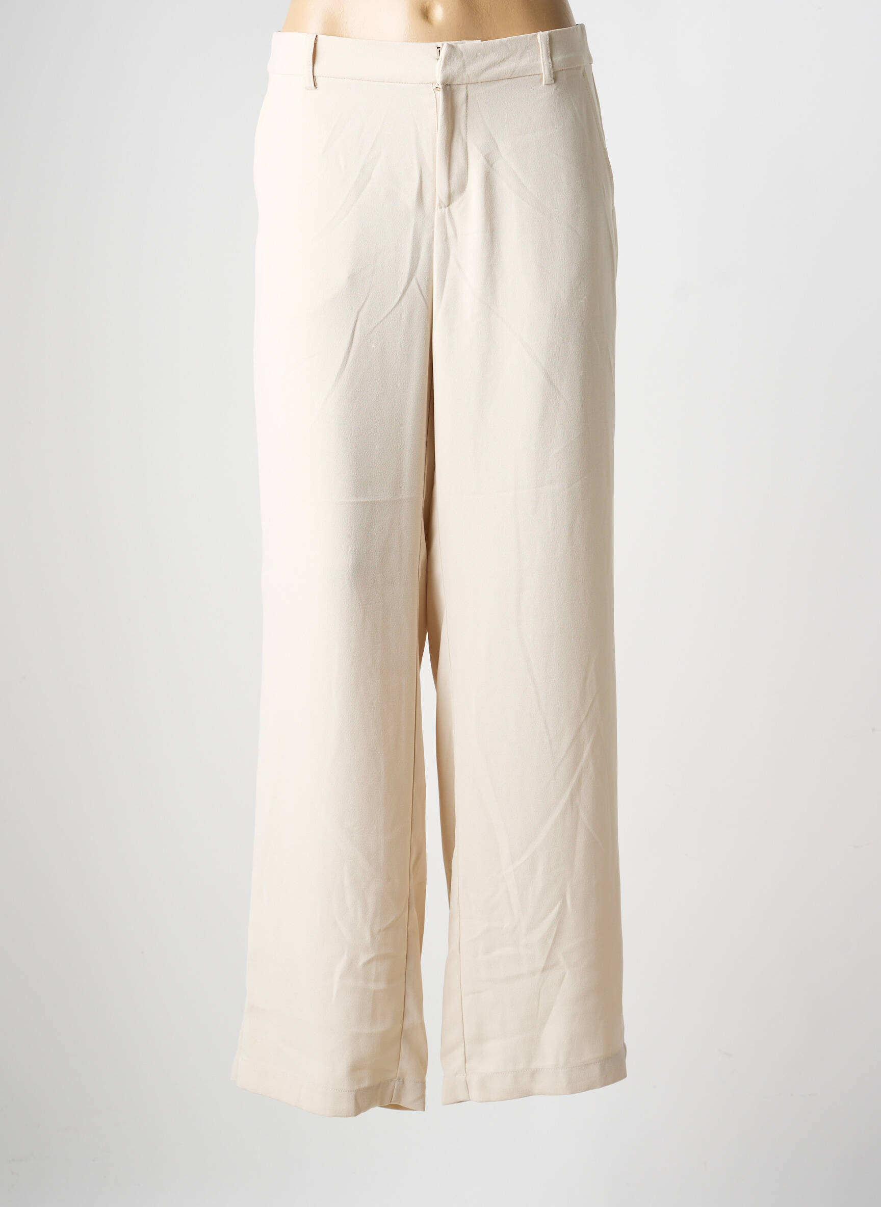 Pantalon larg țesătură crep mărime normală bej CREAM femeie