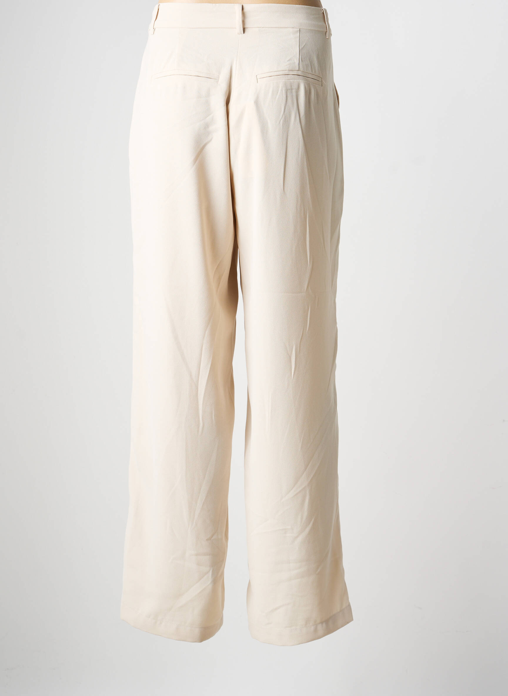 Pantalon larg țesătură crep mărime normală bej CREAM femeie