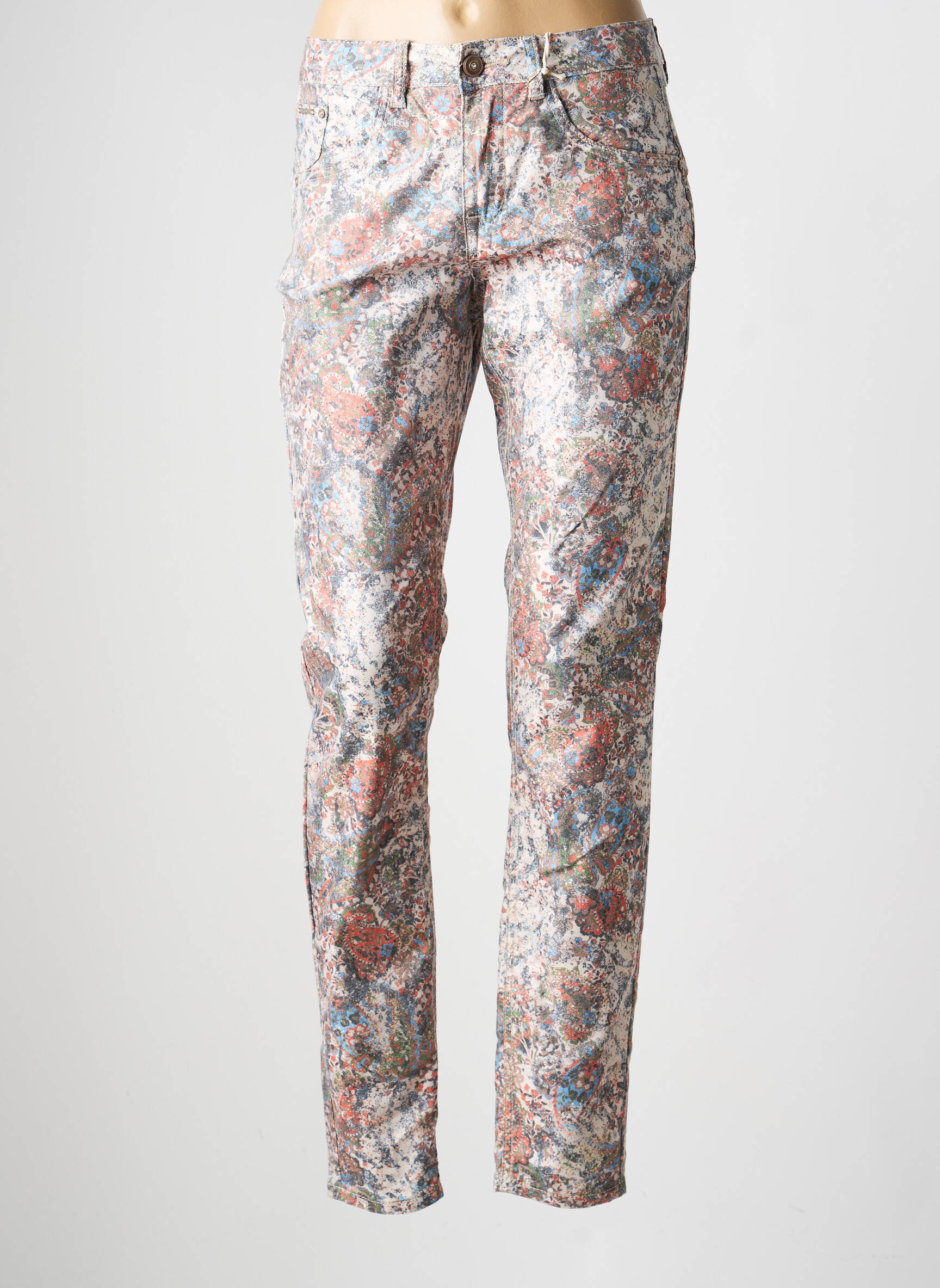 Pantalon slim țesătură poplin mărime normală bej CREAM femeie