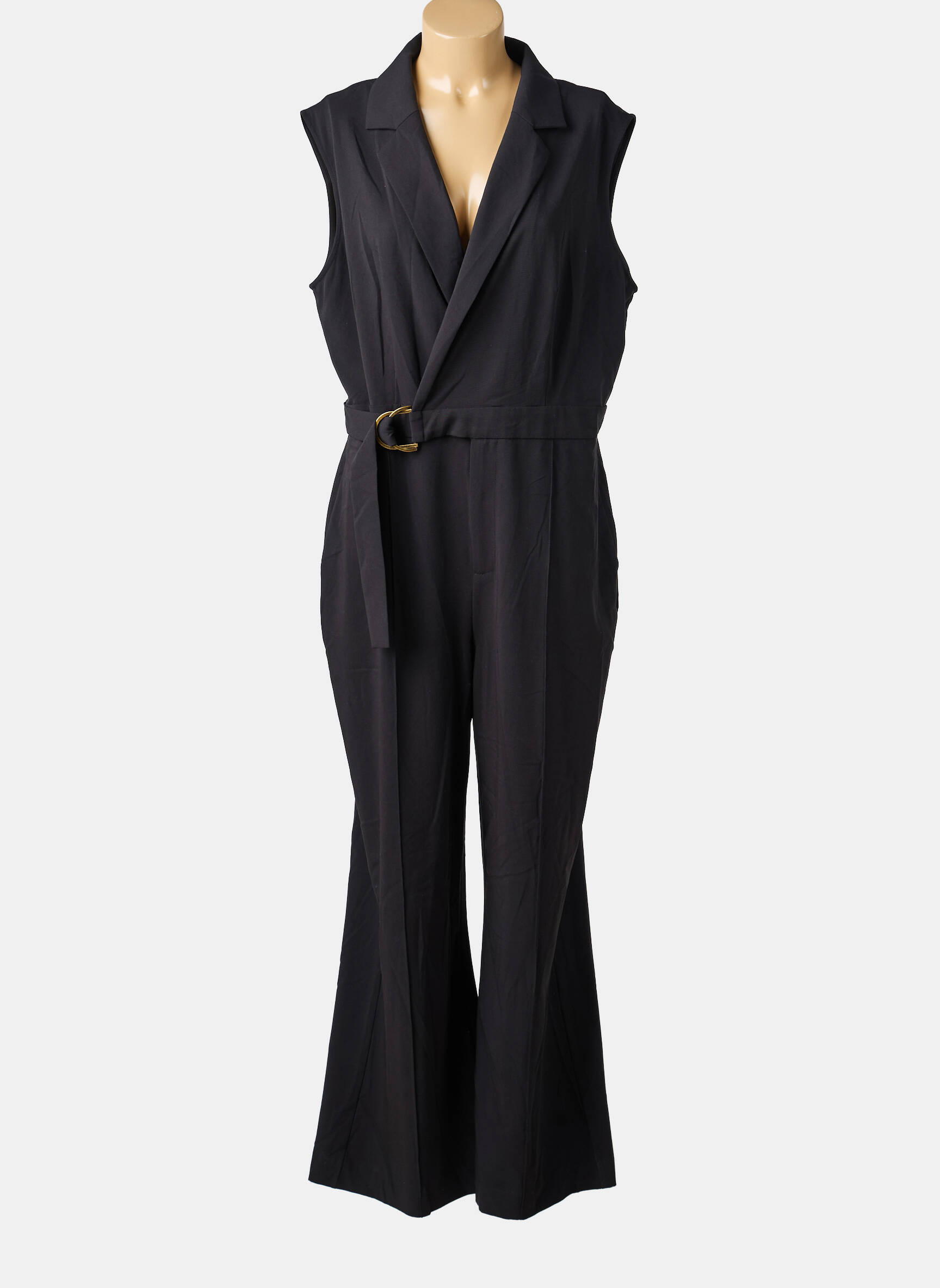 Salopetă-pantalon închidere cu nasturi pe față mâneci scurte negru K-DESIGN femeie