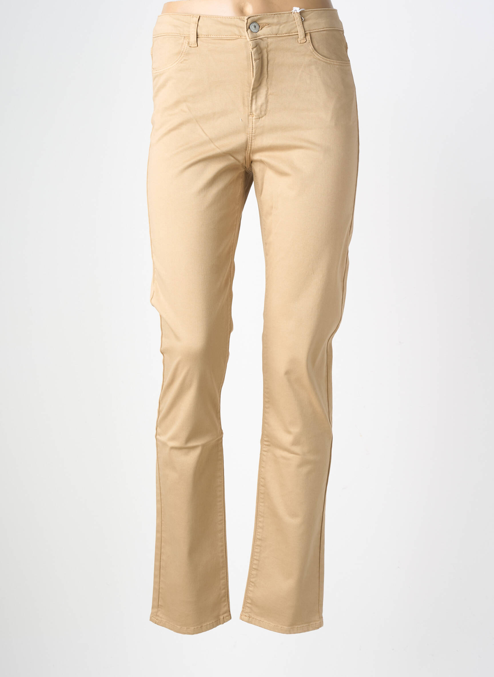 Pantalon drept elasticitate talie înaltă bej KANOPE femeie
