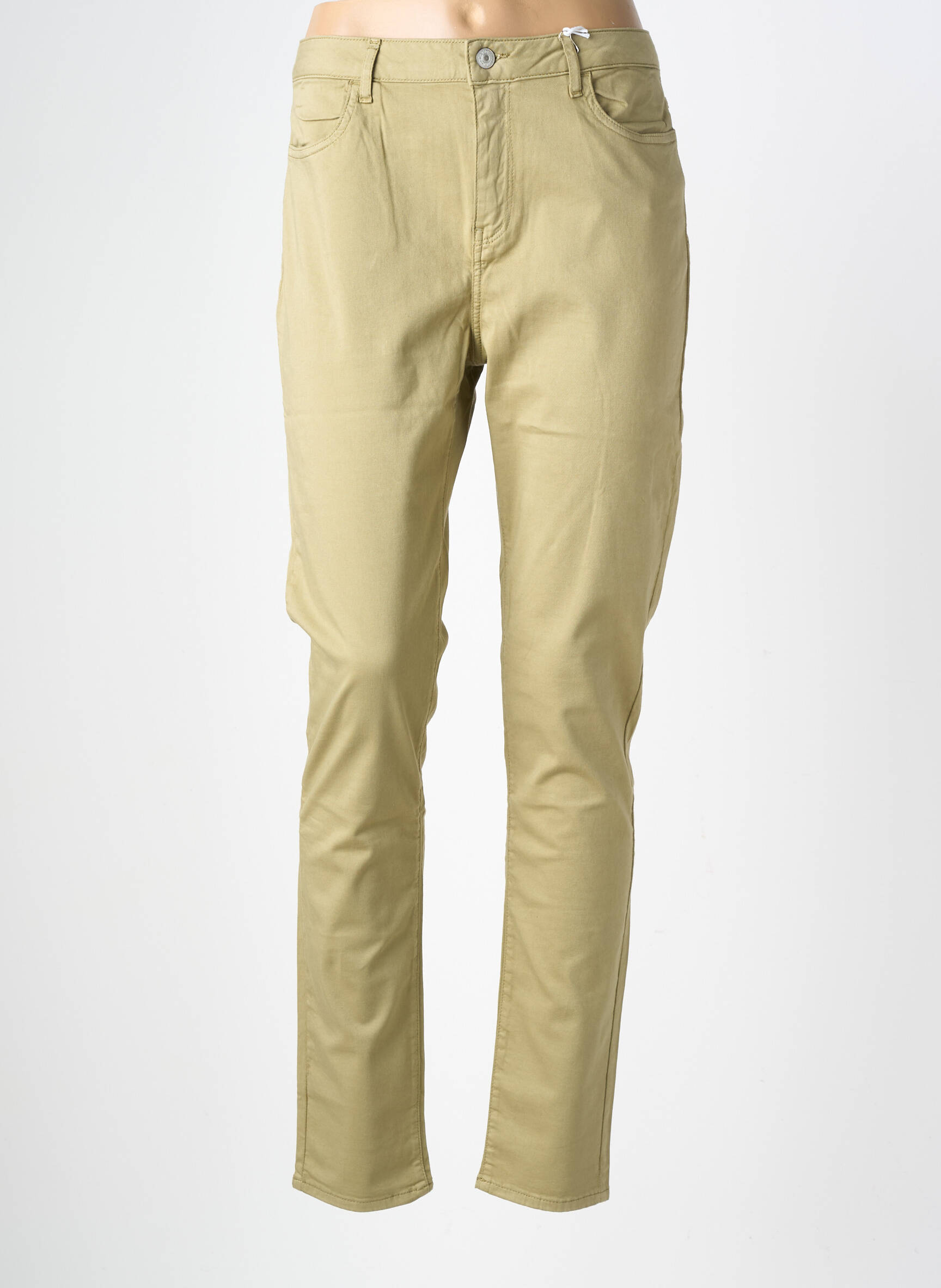 Pantalon slim țesătură poplin mărime normală verde KANOPE femeie