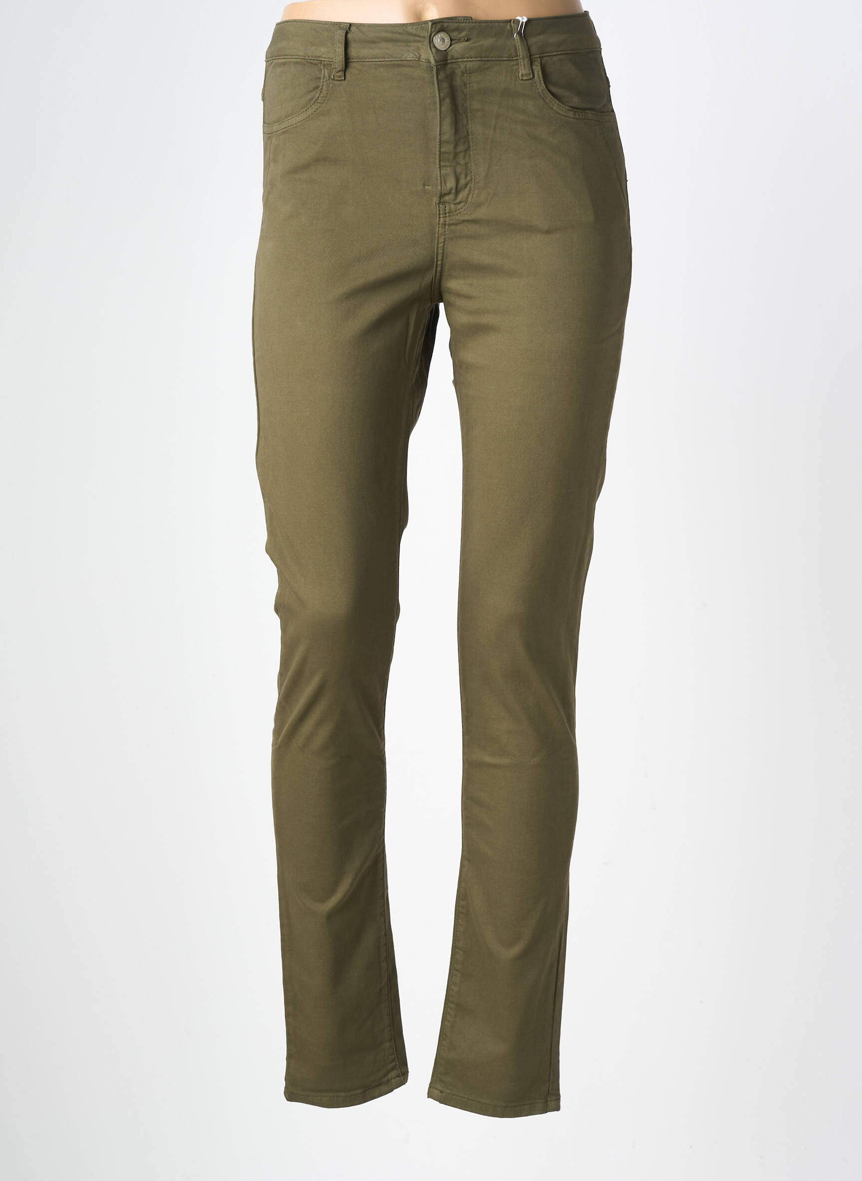 Pantalon slim țesătură poplin mărime normală verde închis KANOPE femeie