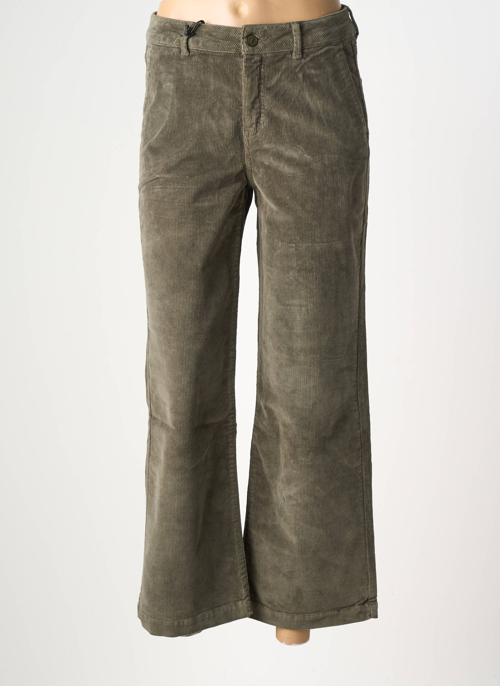 Pantalon larg închidere cu fermoar sub clapetă cu nasturi talie înaltă verde HAPPY femeie