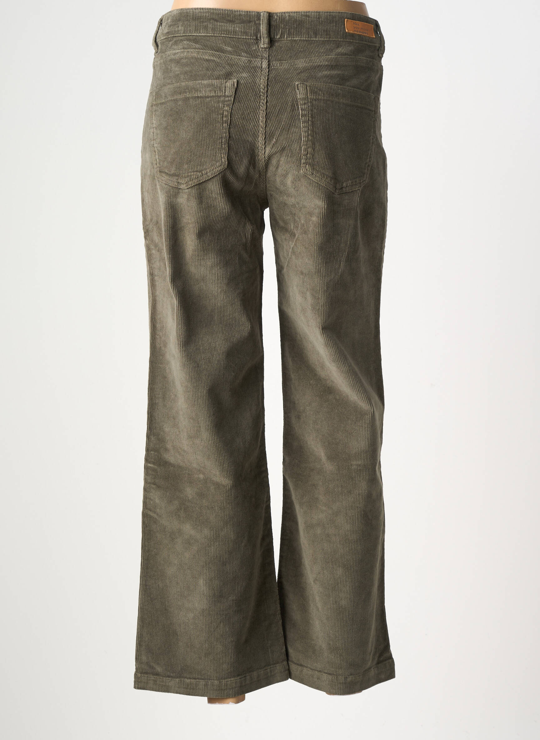 Pantalon larg închidere cu fermoar sub clapetă cu nasturi talie înaltă verde HAPPY femeie