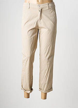 Pantalon chino țesătură poplin mărime normală bej HAPPY femeie