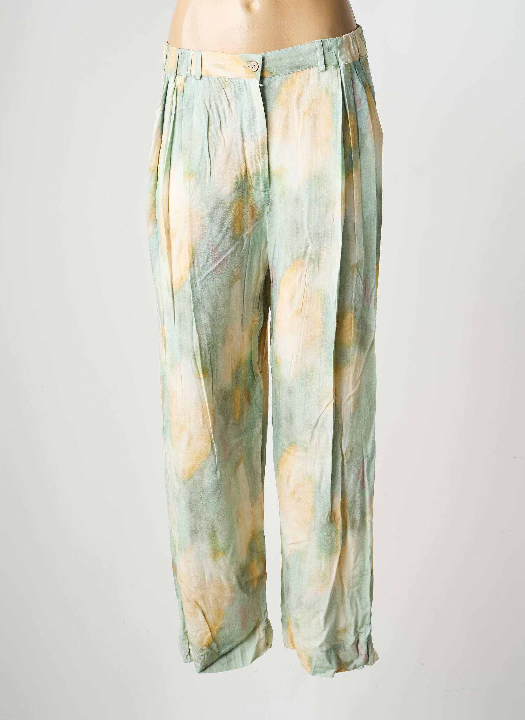 Pantalon drept țesătură crep mărime normală verde INDI & COLD femeie