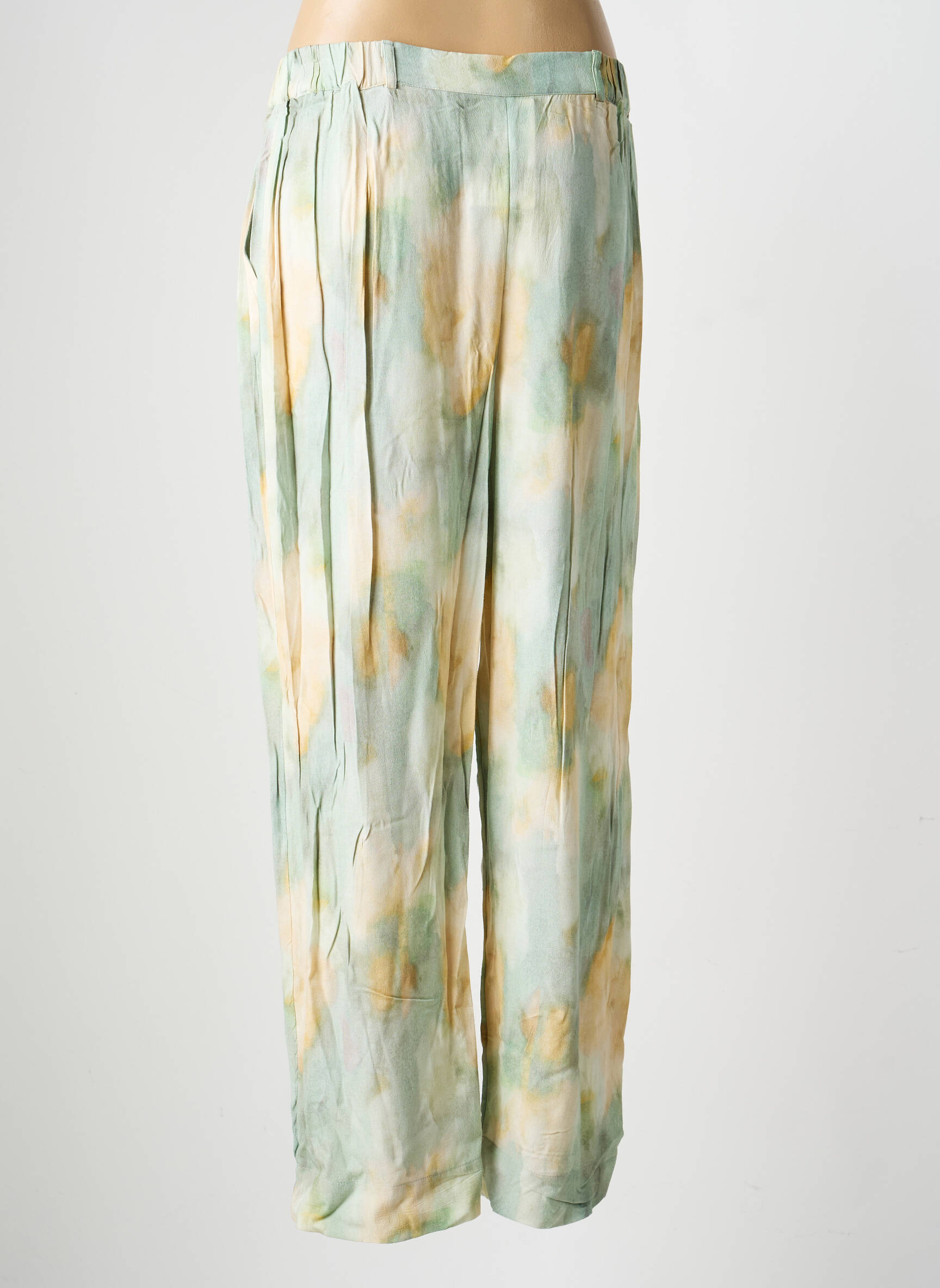 Pantalon drept țesătură crep mărime normală verde INDI & COLD femeie