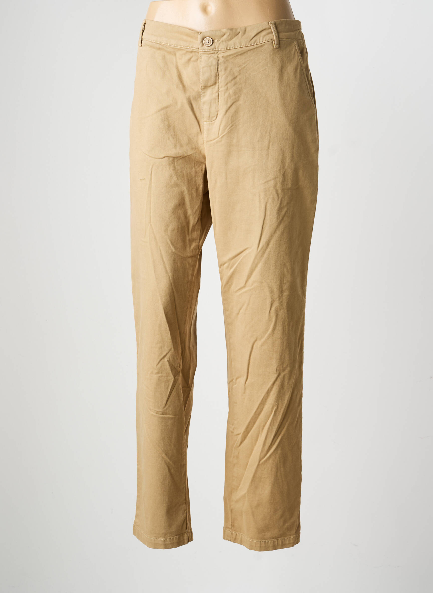 Pantalon chino țesătură poplin mărime normală bej HAPPY femeie
