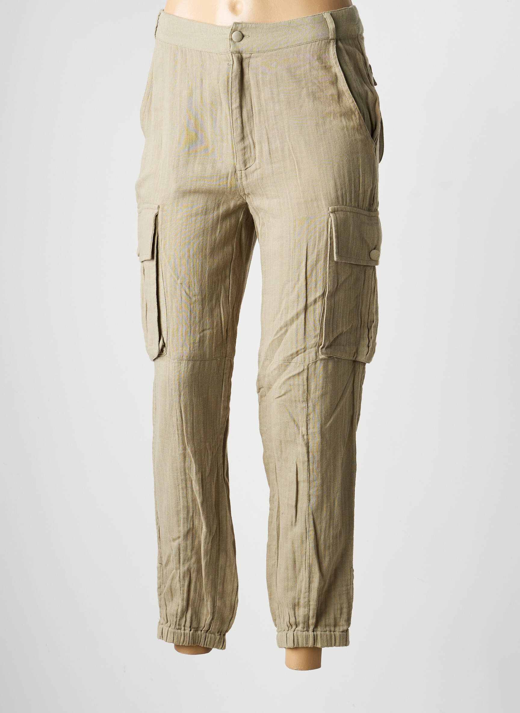Pantalon cargo strânsă pe partea de jos talie înaltă verde SCHOOL RAG femeie