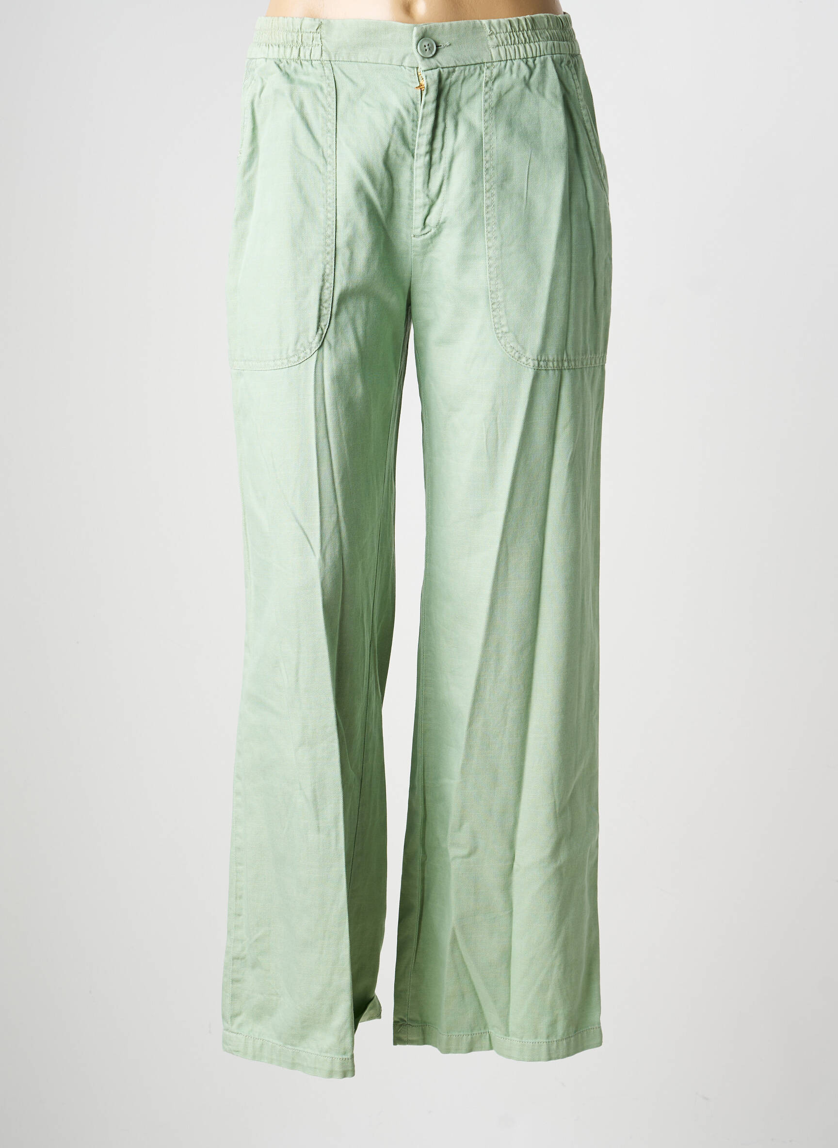 Pantalon larg închidere cu fermoar sub clapetă cu nasturi talie înaltă verde REIKO femeie