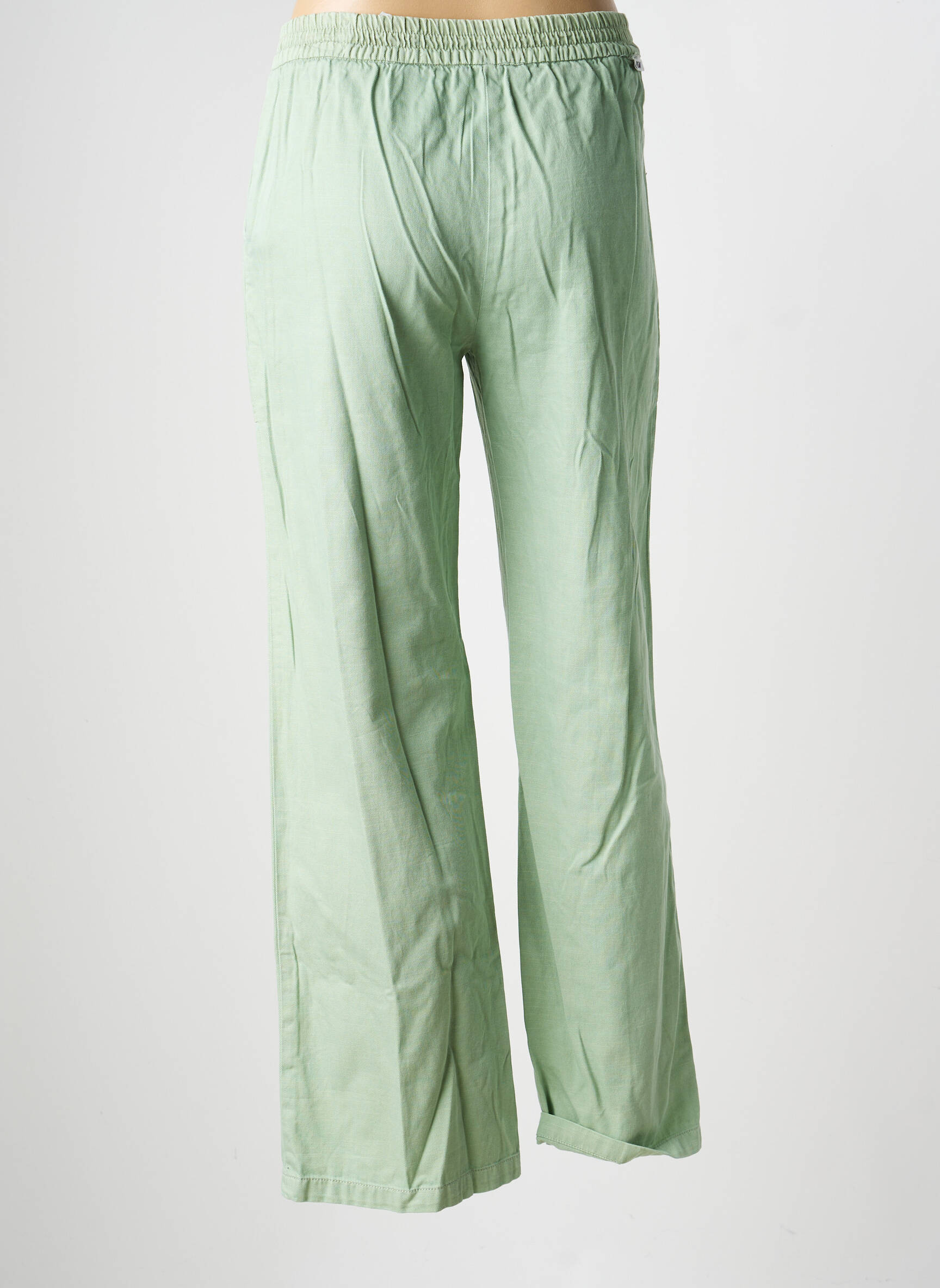 Pantalon larg închidere cu fermoar sub clapetă cu nasturi talie înaltă verde REIKO femeie
