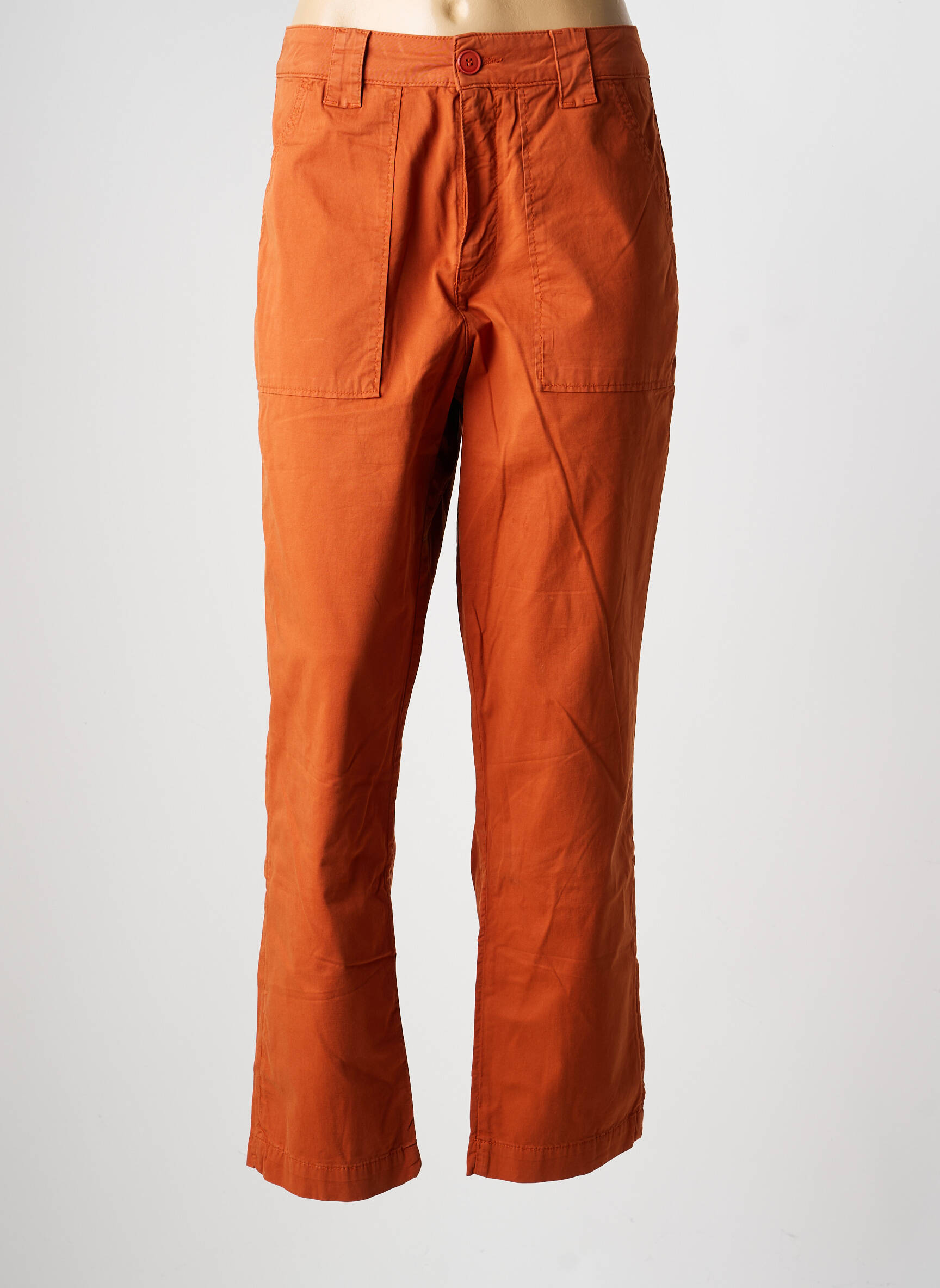 Pantalon chino țesătură poplin mărime normală portocalie KANOPE femeie