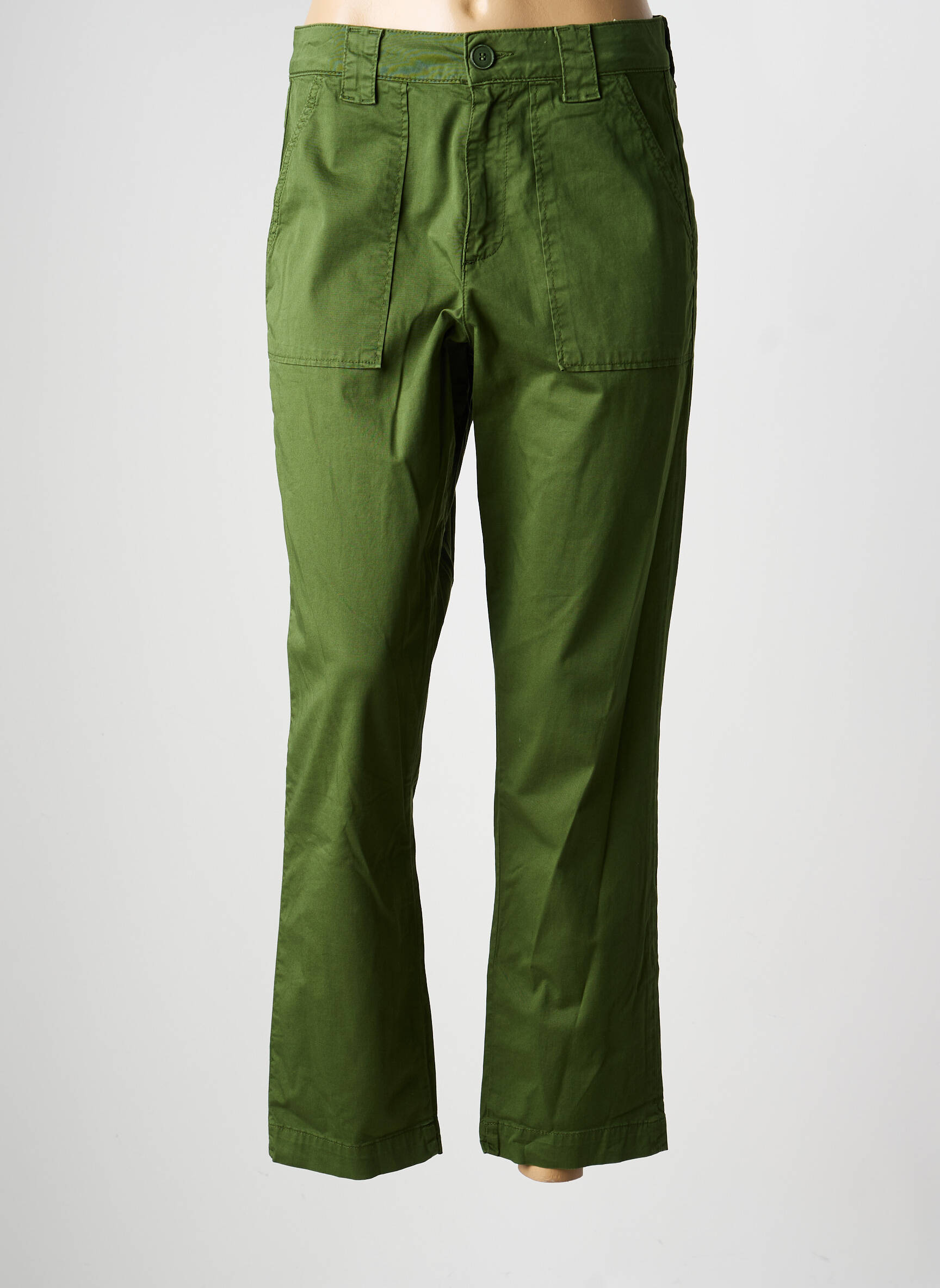 Pantalon drept țesătură poplin mărime normală verde KANOPE femeie