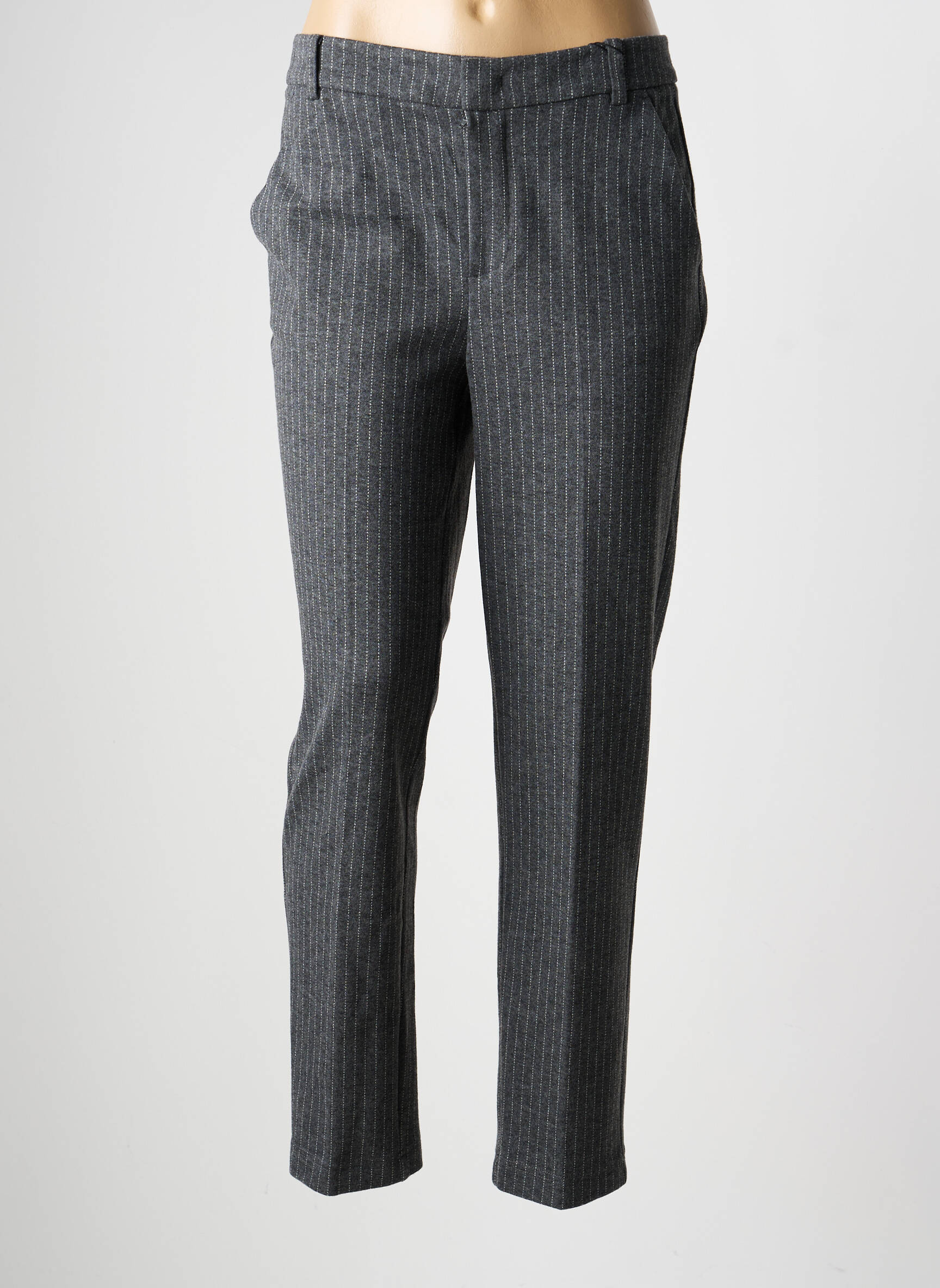 Pantalon chino închidere cu fermoar sub clapetă cu cârlig mărime normală gri OUI femeie