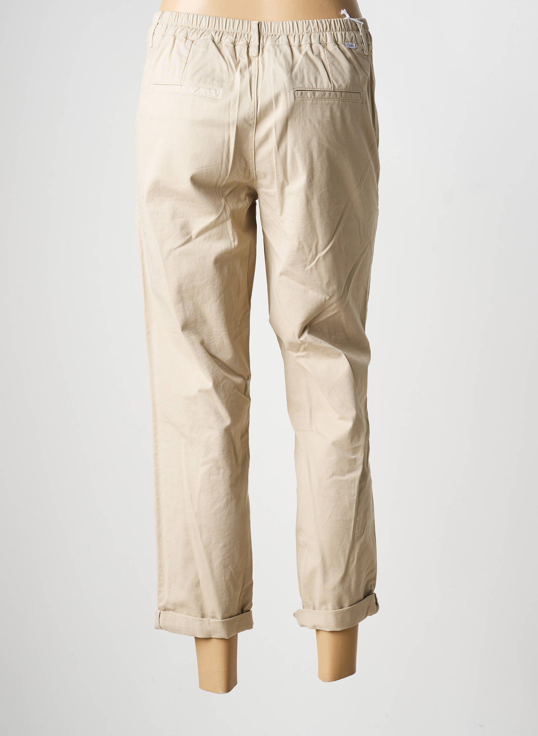 Pantalon chino țesătură poplin mărime normală bej HAPPY femeie