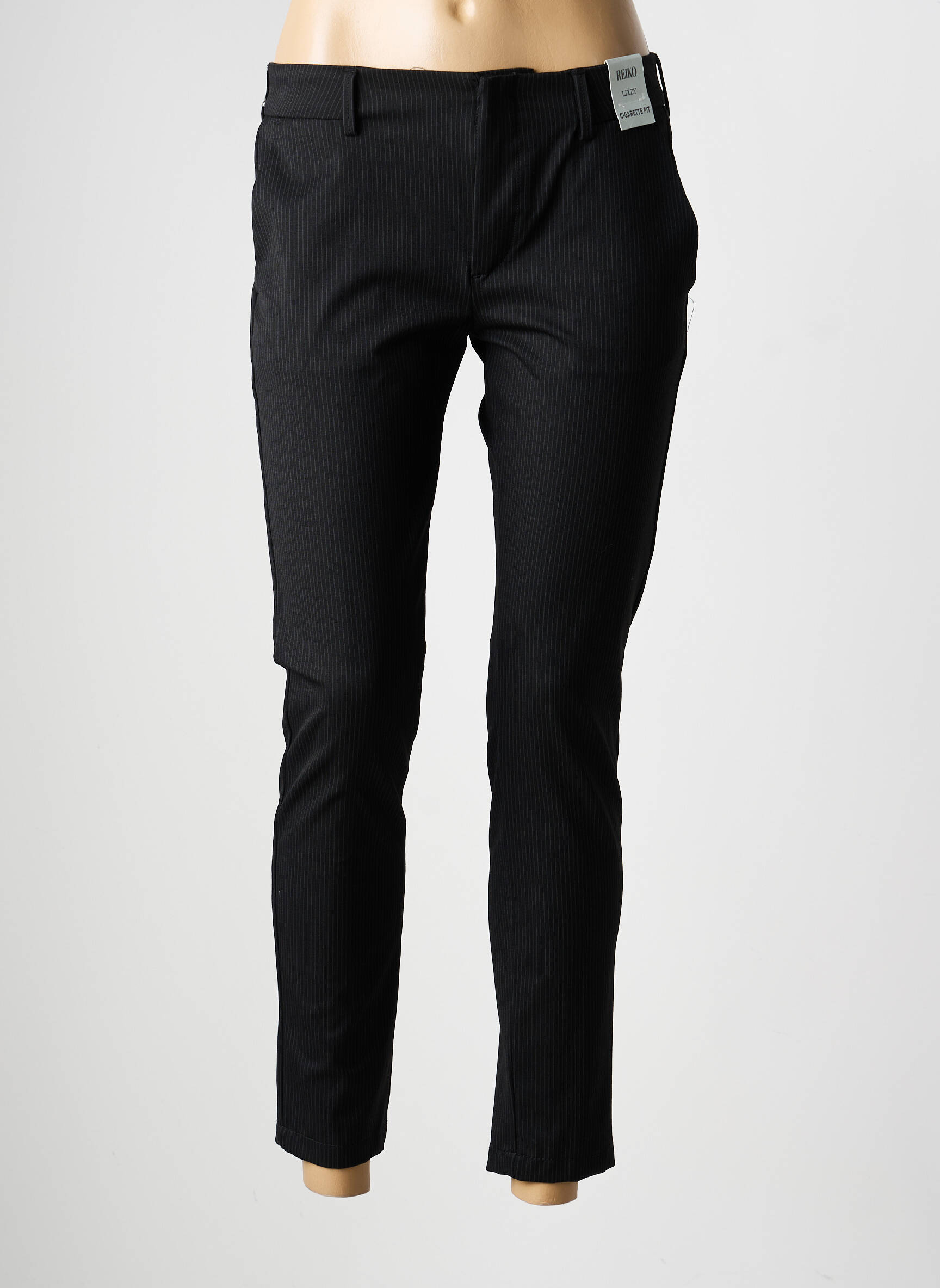 Pantalon 7/8 talie cu cleme mărime normală negru REIKO femeie