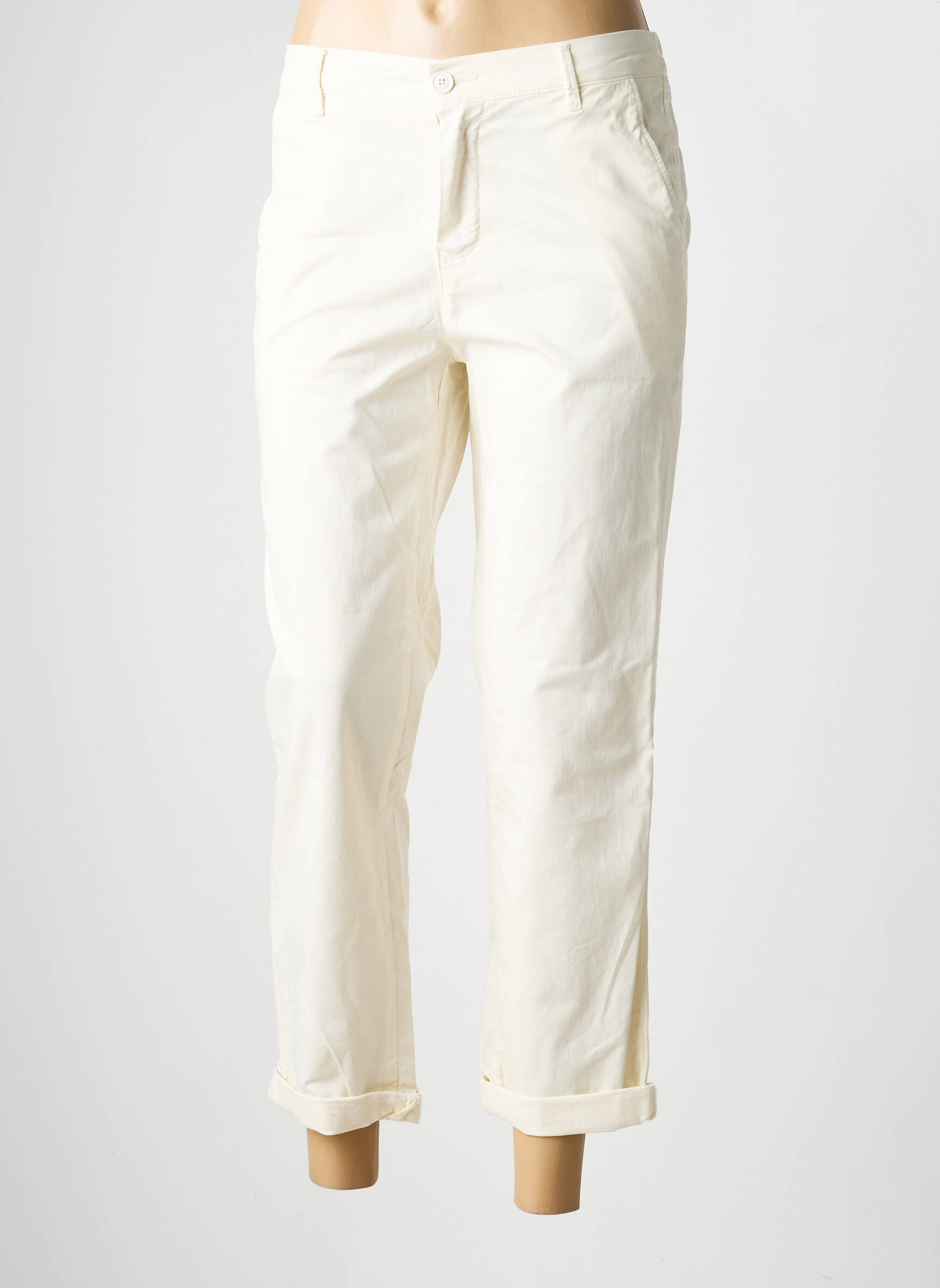 Pantalon chino țesătură poplin mărime normală bej HAPPY femeie