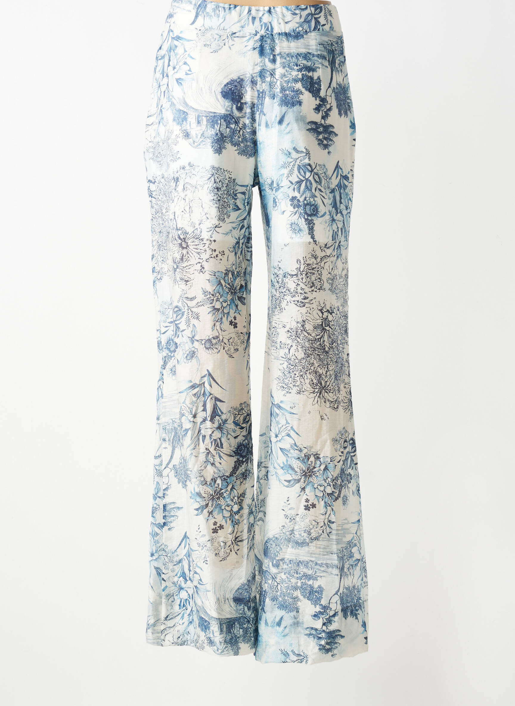 Pantalon evazat talie elastică talie înaltă albastru ALTAMIRA femeie