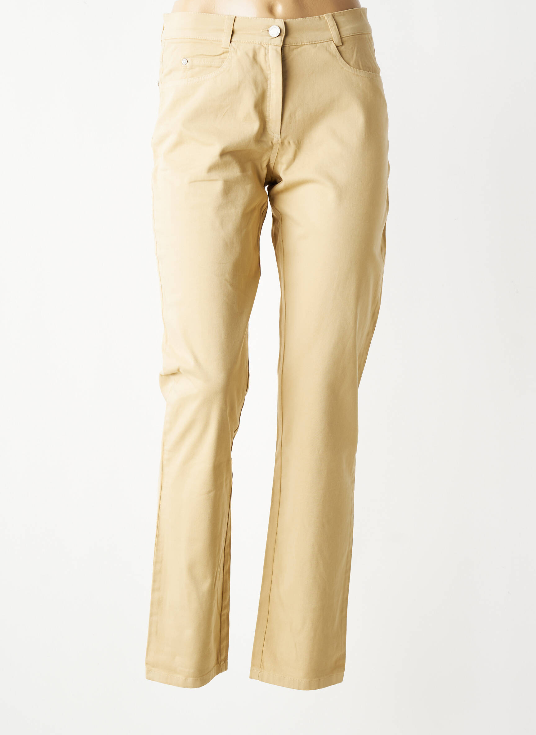 Pantalon slim țesătură poplin mărime normală bej QUATTRO femeie