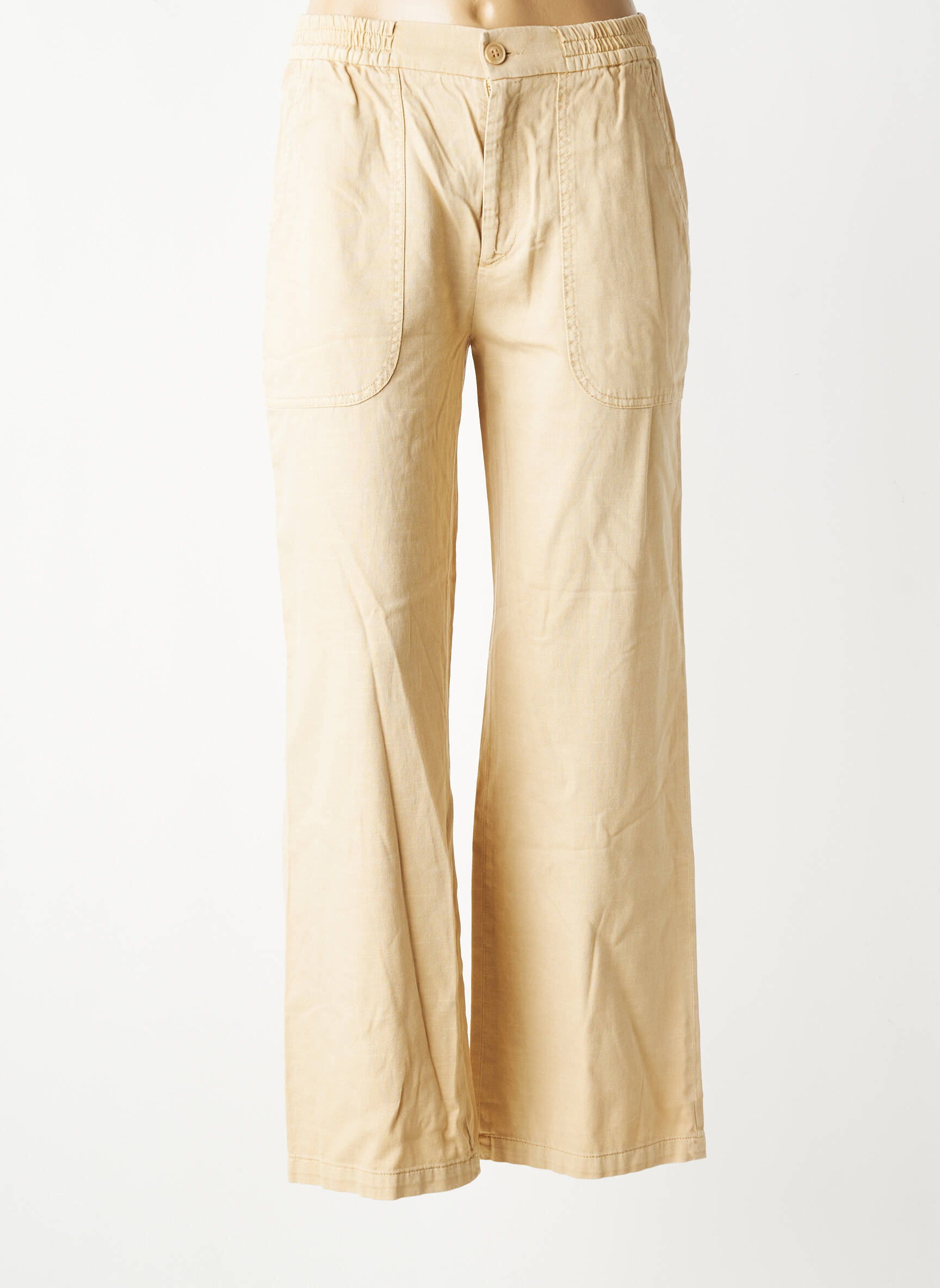 Pantalon drept țesătură crep talie înaltă bej REIKO femeie