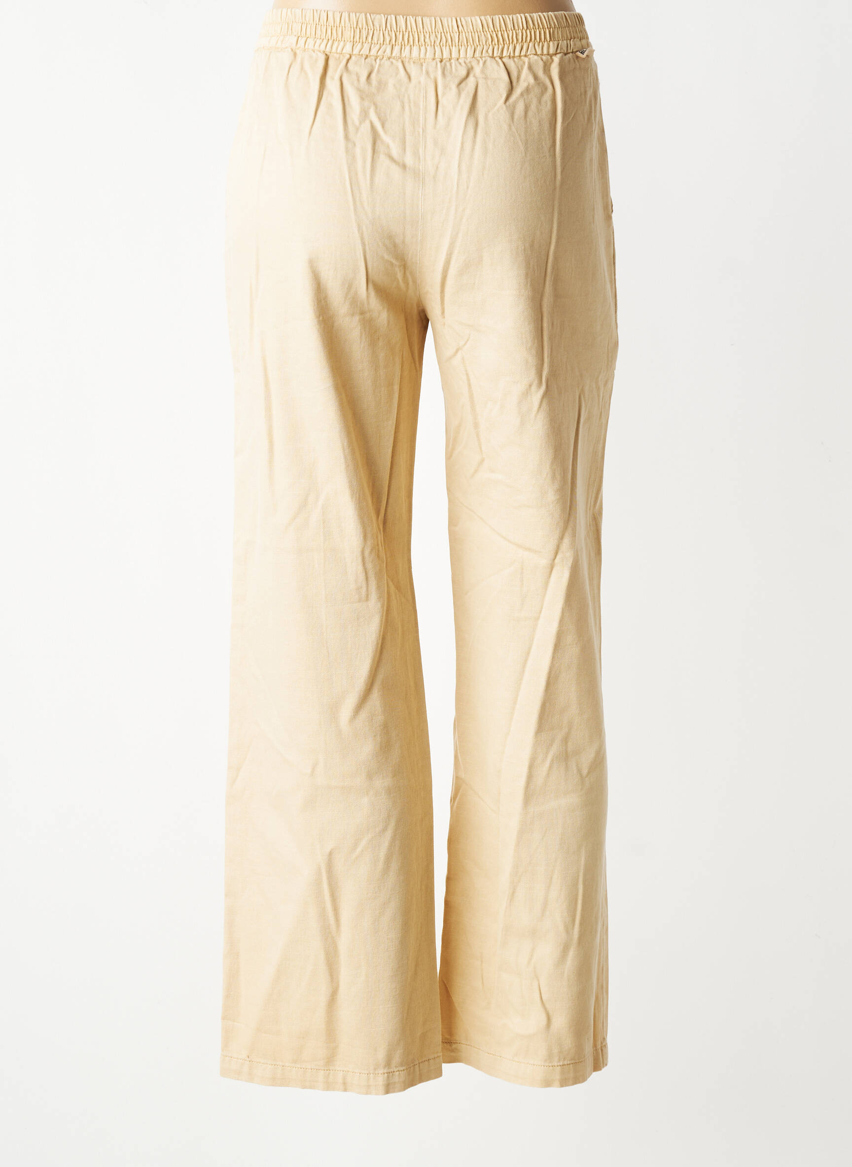 Pantalon drept țesătură crep talie înaltă bej REIKO femeie