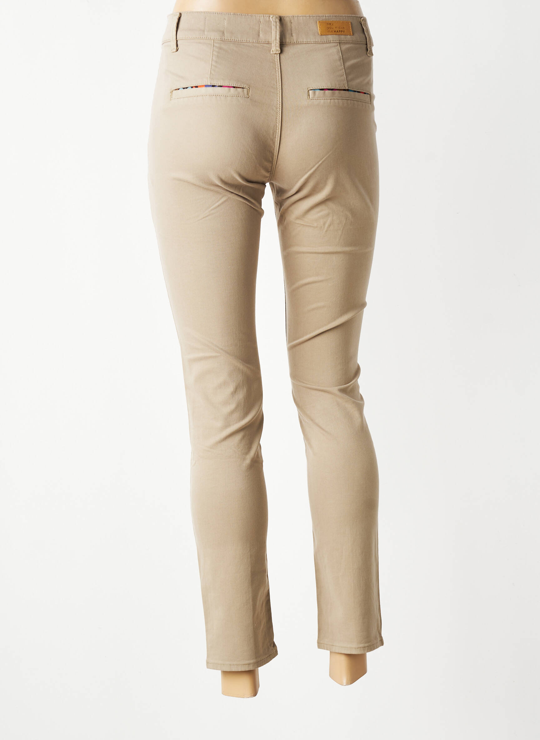 Pantalon chino elasticitate mărime normală bej HAPPY femeie