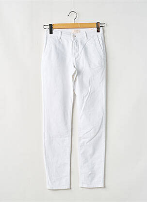 Pantalon chino țesătură poplin mărime normală alb HAPPY femeie