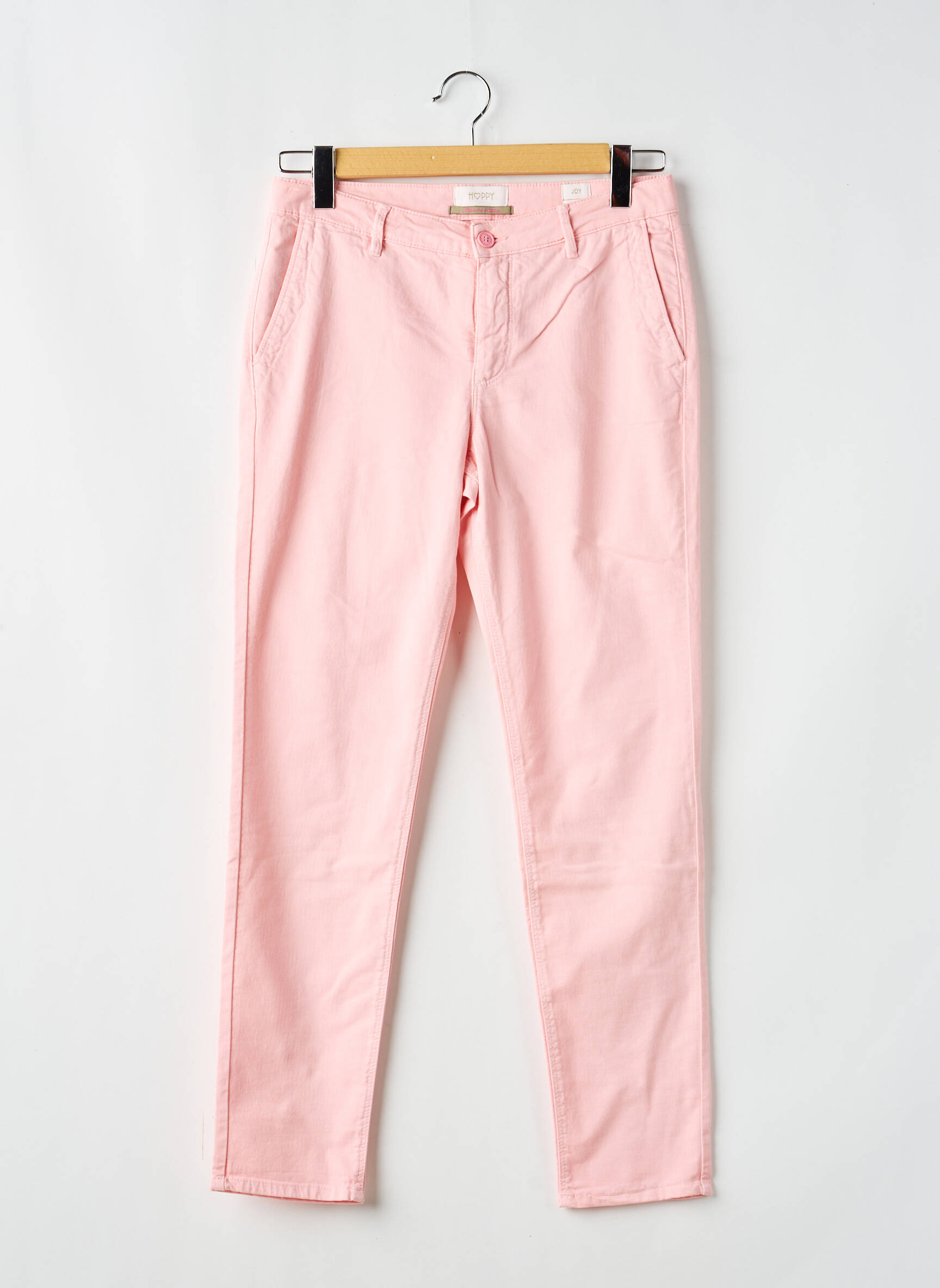 Pantalon chino țesătură poplin mărime normală roz HAPPY femeie