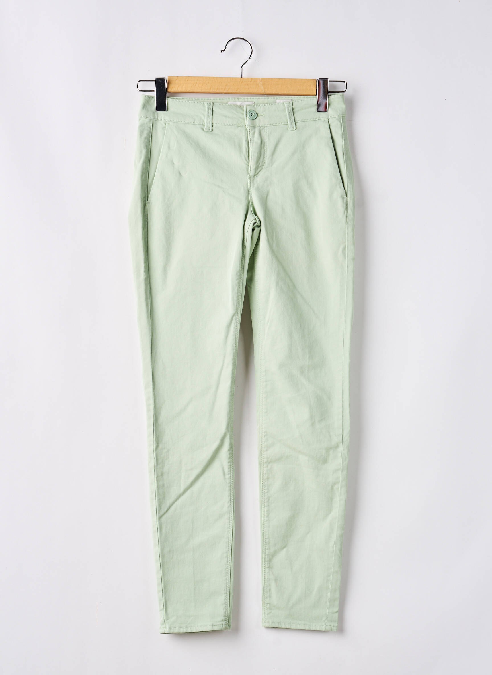 Pantalon chino țesătură poplin mărime normală verde HAPPY femeie