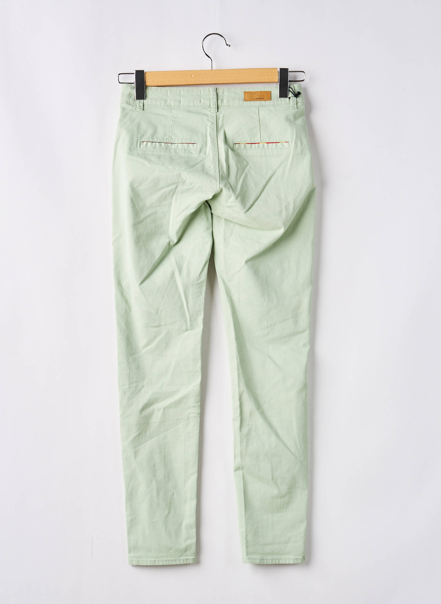 Pantalon chino țesătură poplin mărime normală verde HAPPY femeie