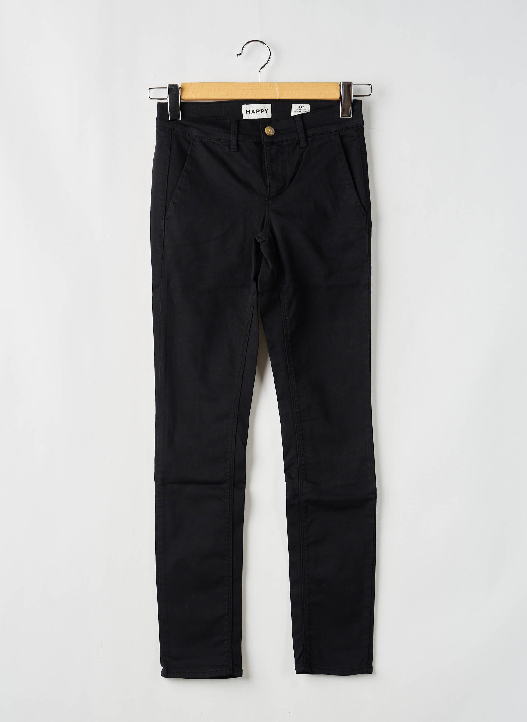 Pantalon chino țesătură poplin mărime normală negru HAPPY femeie