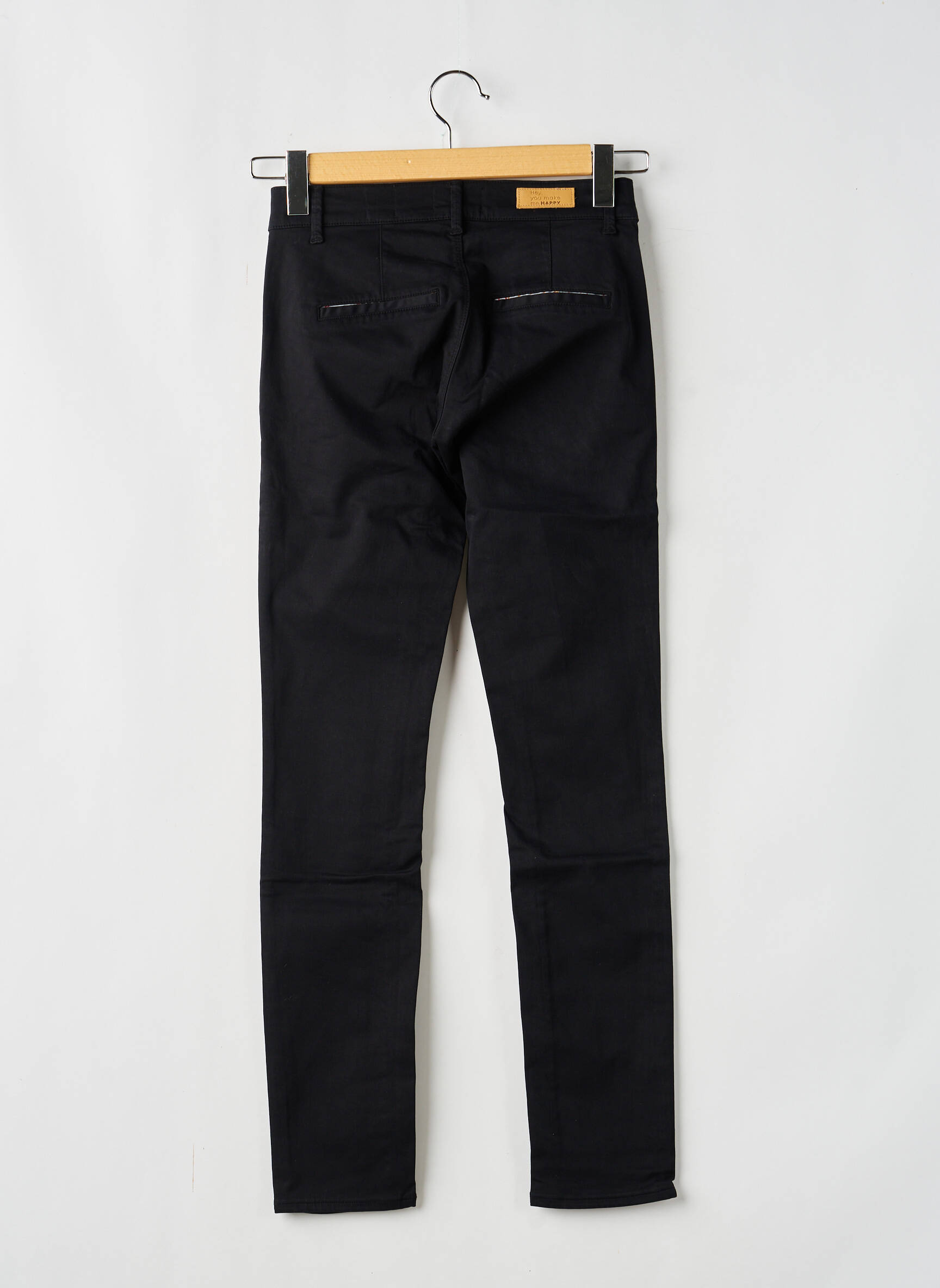 Pantalon chino țesătură poplin mărime normală negru HAPPY femeie