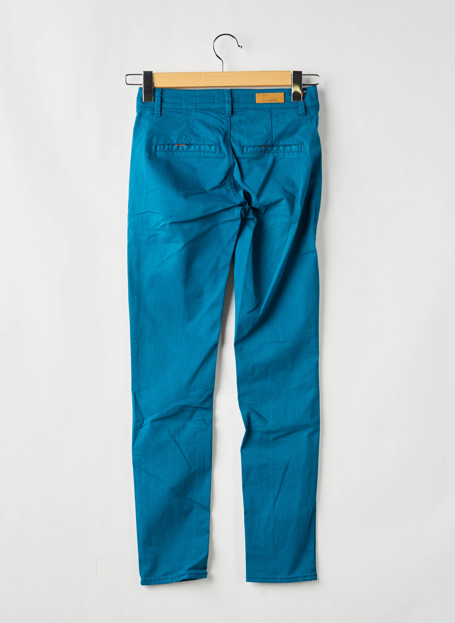 Pantalon chino țesătură poplin mărime normală albastru HAPPY femeie